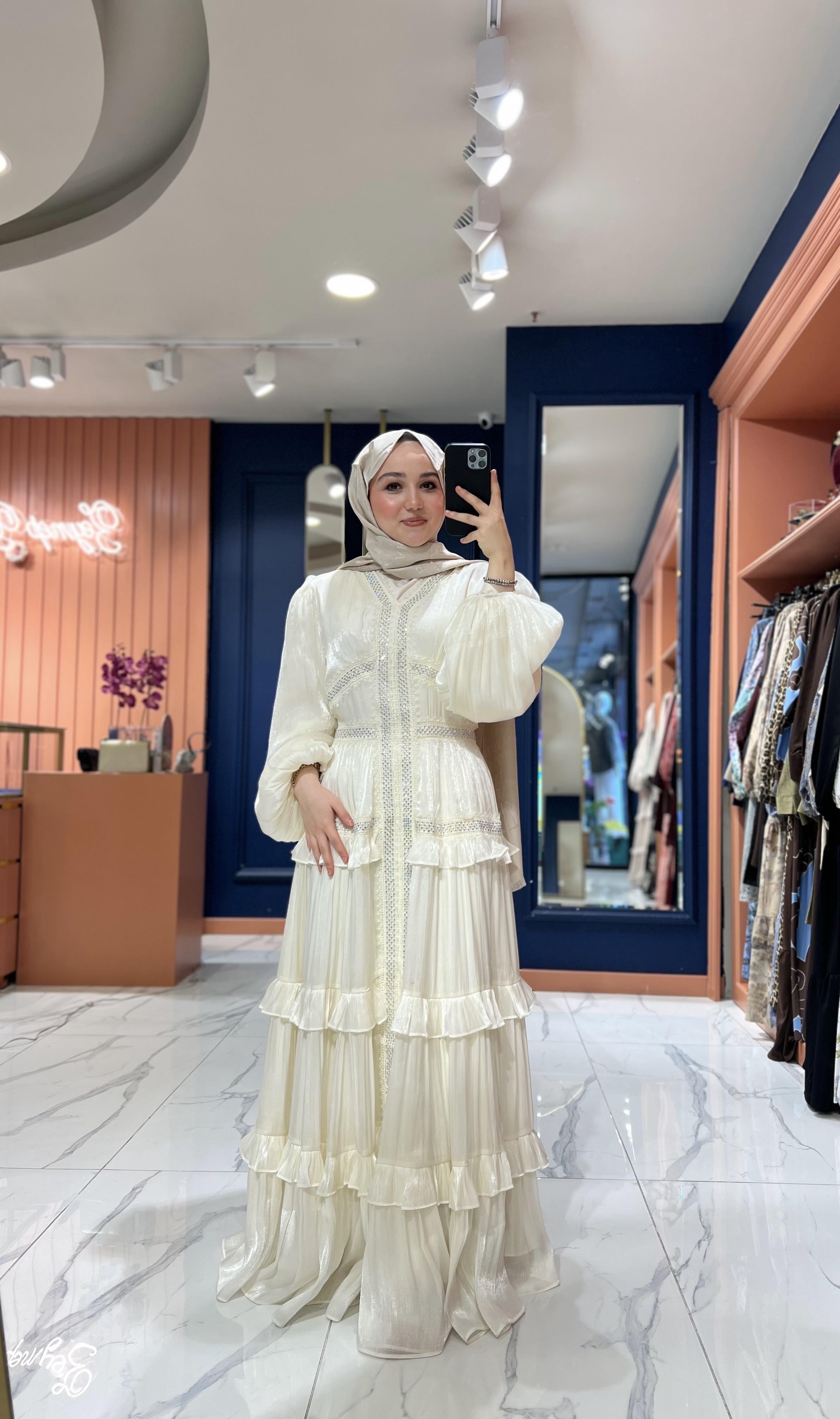 İthal Işıltılı Elbise | Ekru 