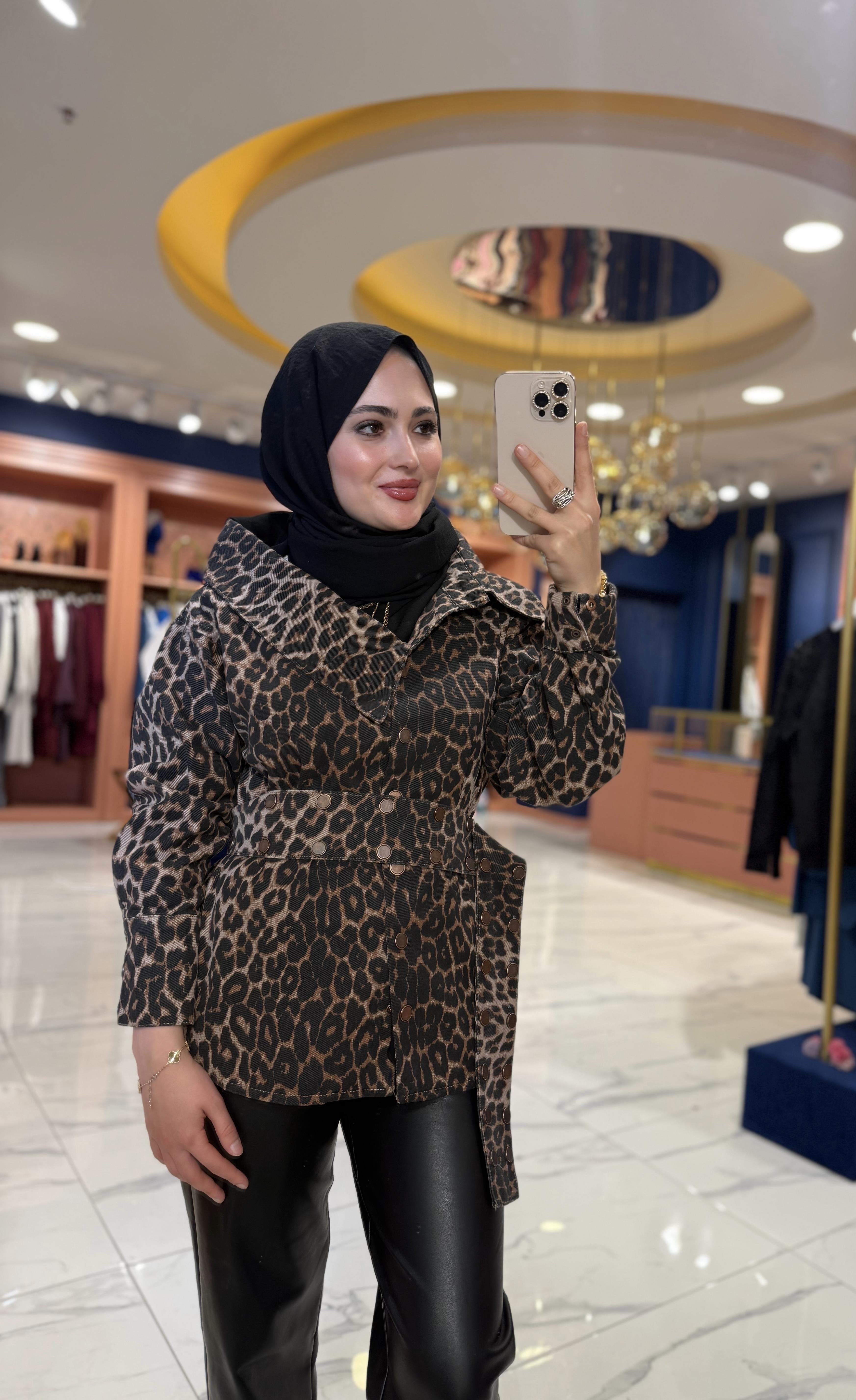 Leopar Kot Kısa Ceket 