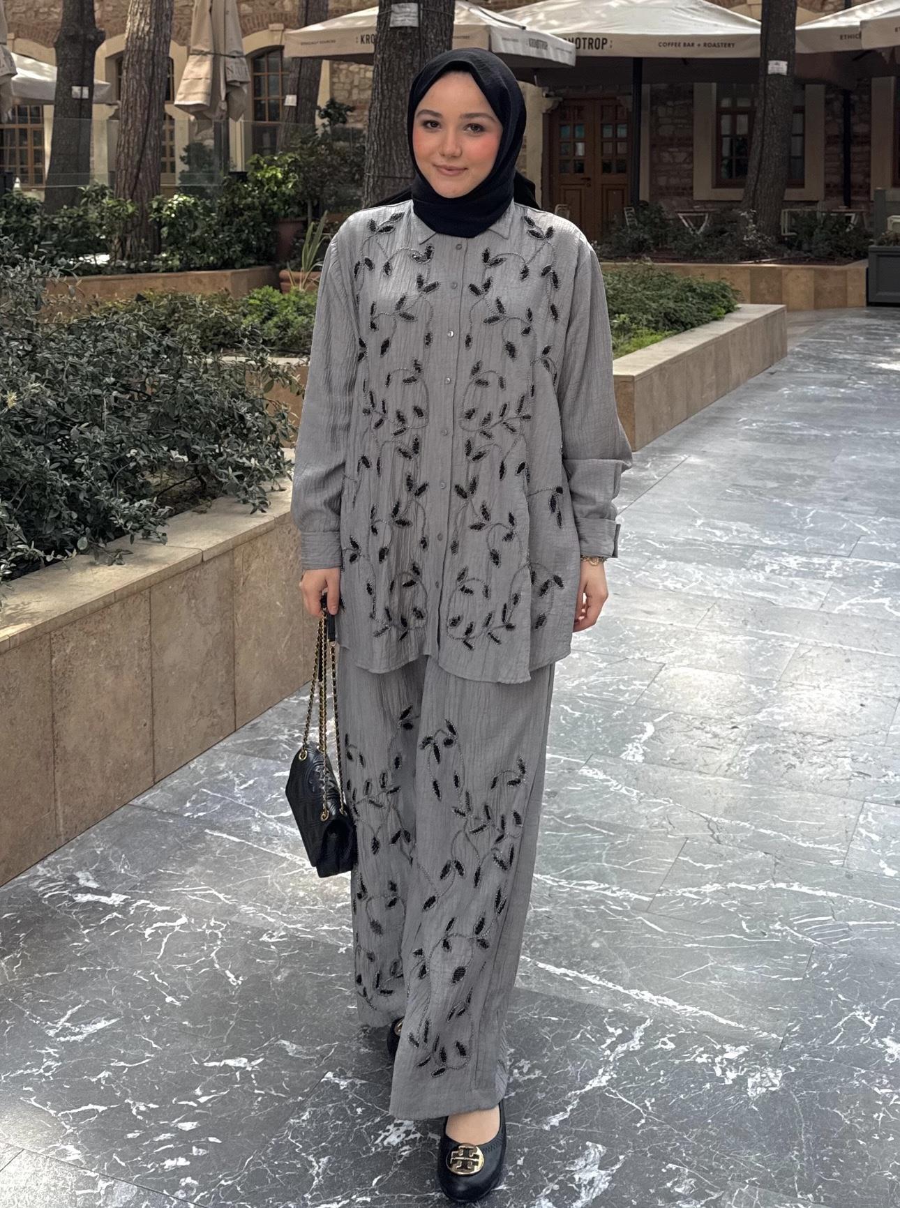 Nora Tencel Takım Gri