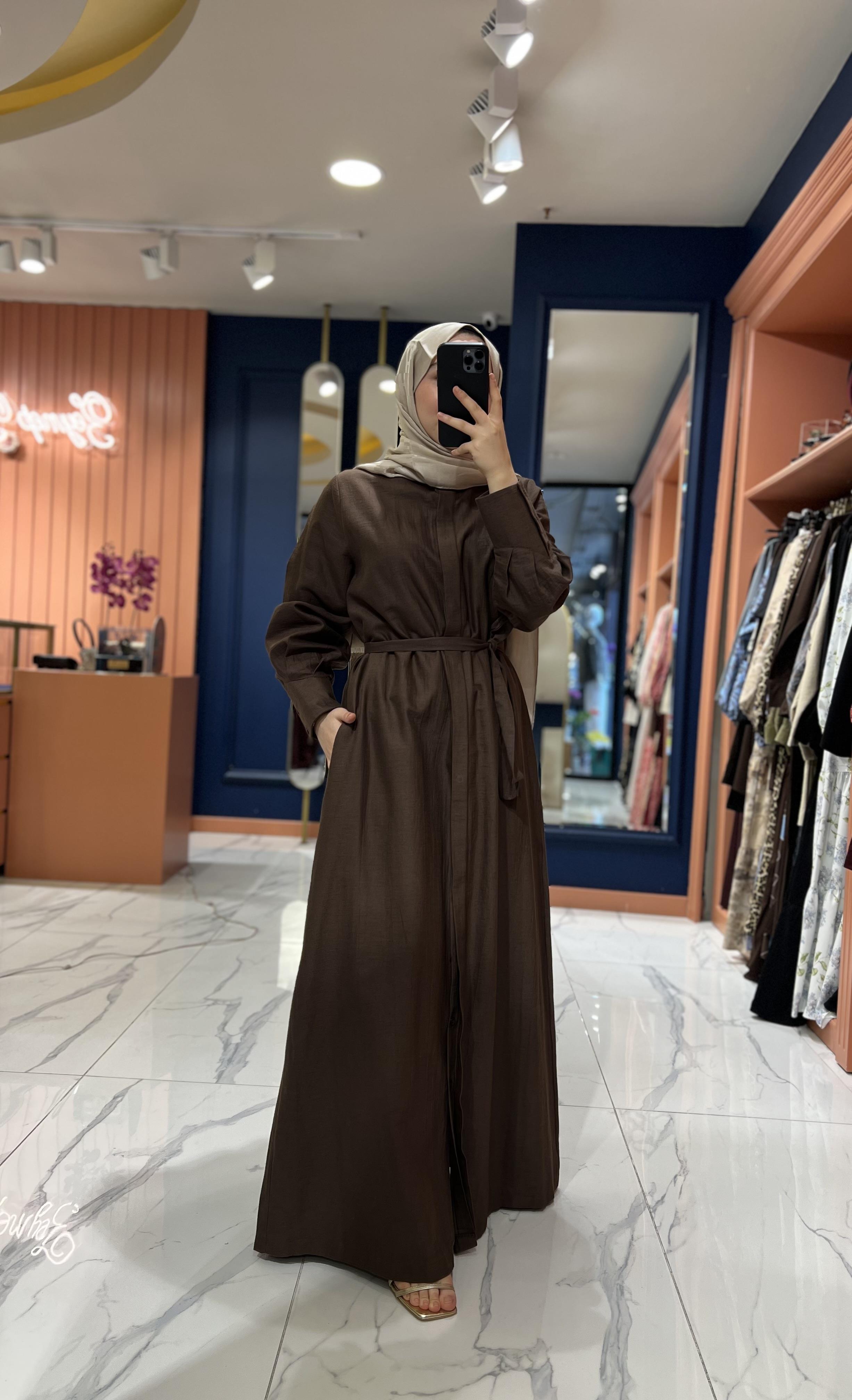 Organik Keten Elbise | Acı Kahve