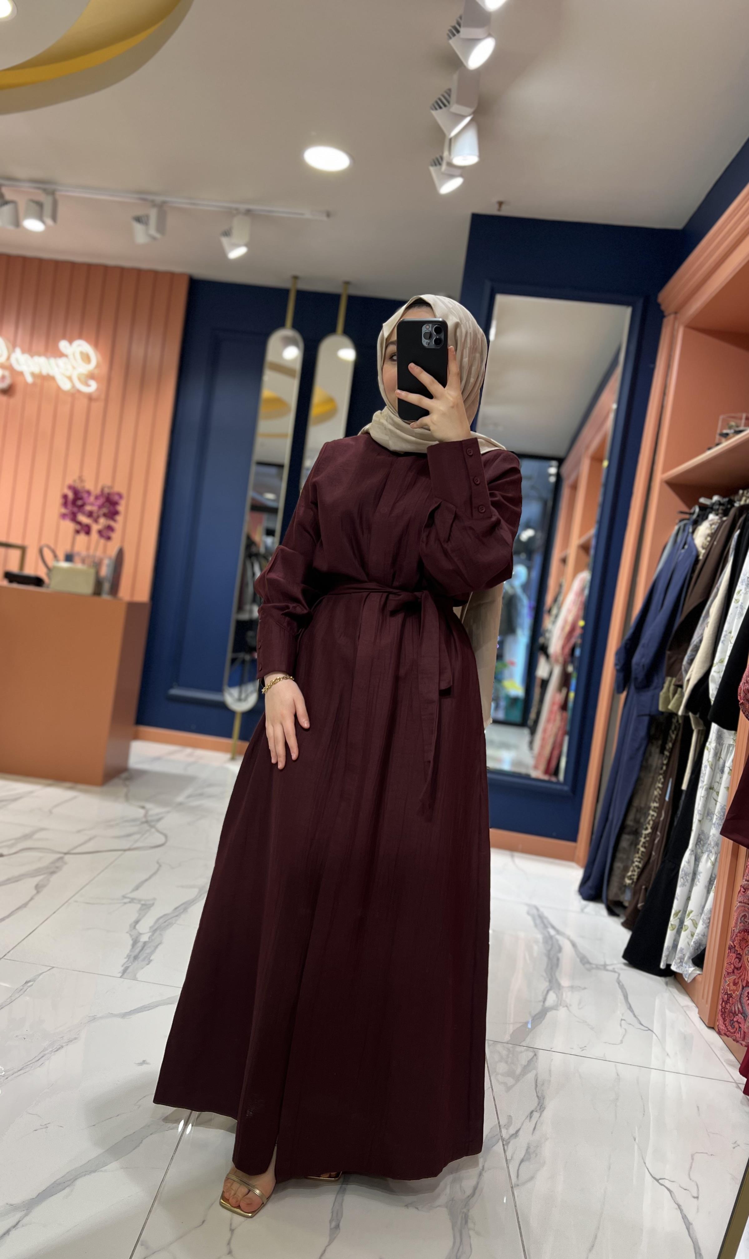 Organik Keten Elbise | Bordo