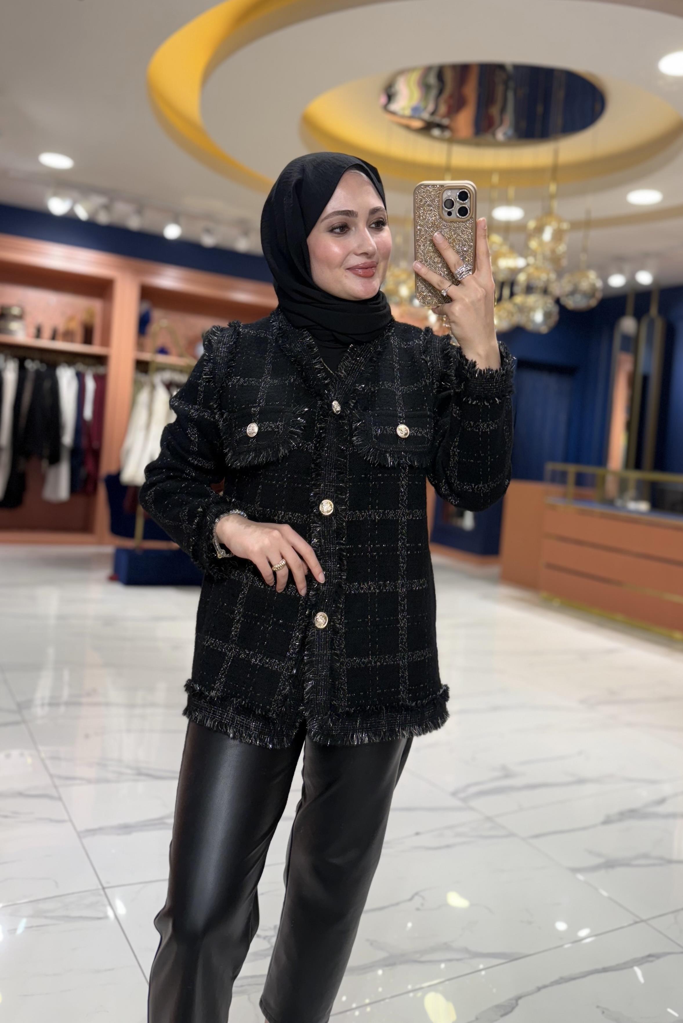 Püsküllü Angora Hırka | Siyah