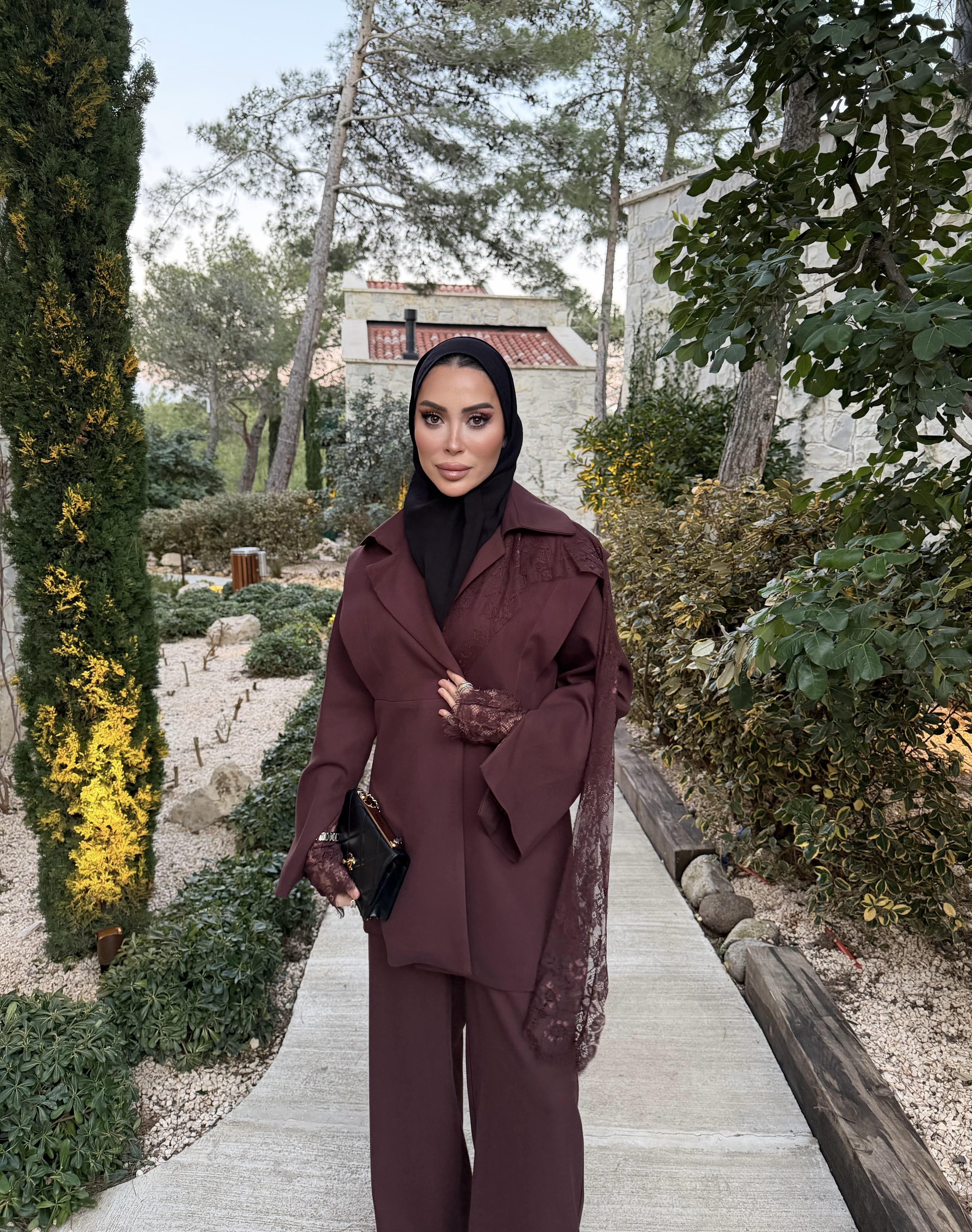 Tasarım Dantel Detaylı Takım Mürdüm