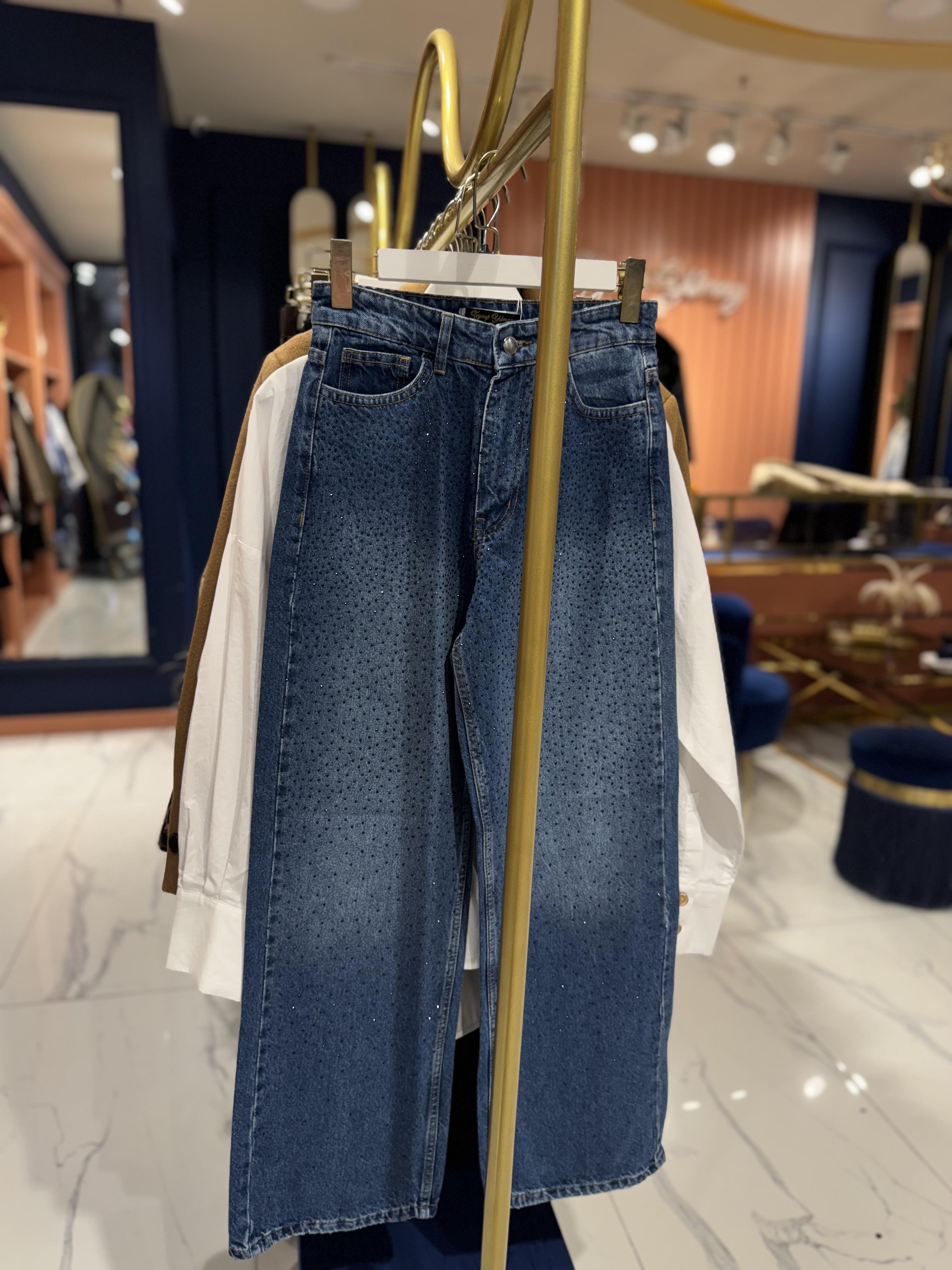 Taşlı Jean | Koyu Mavi 