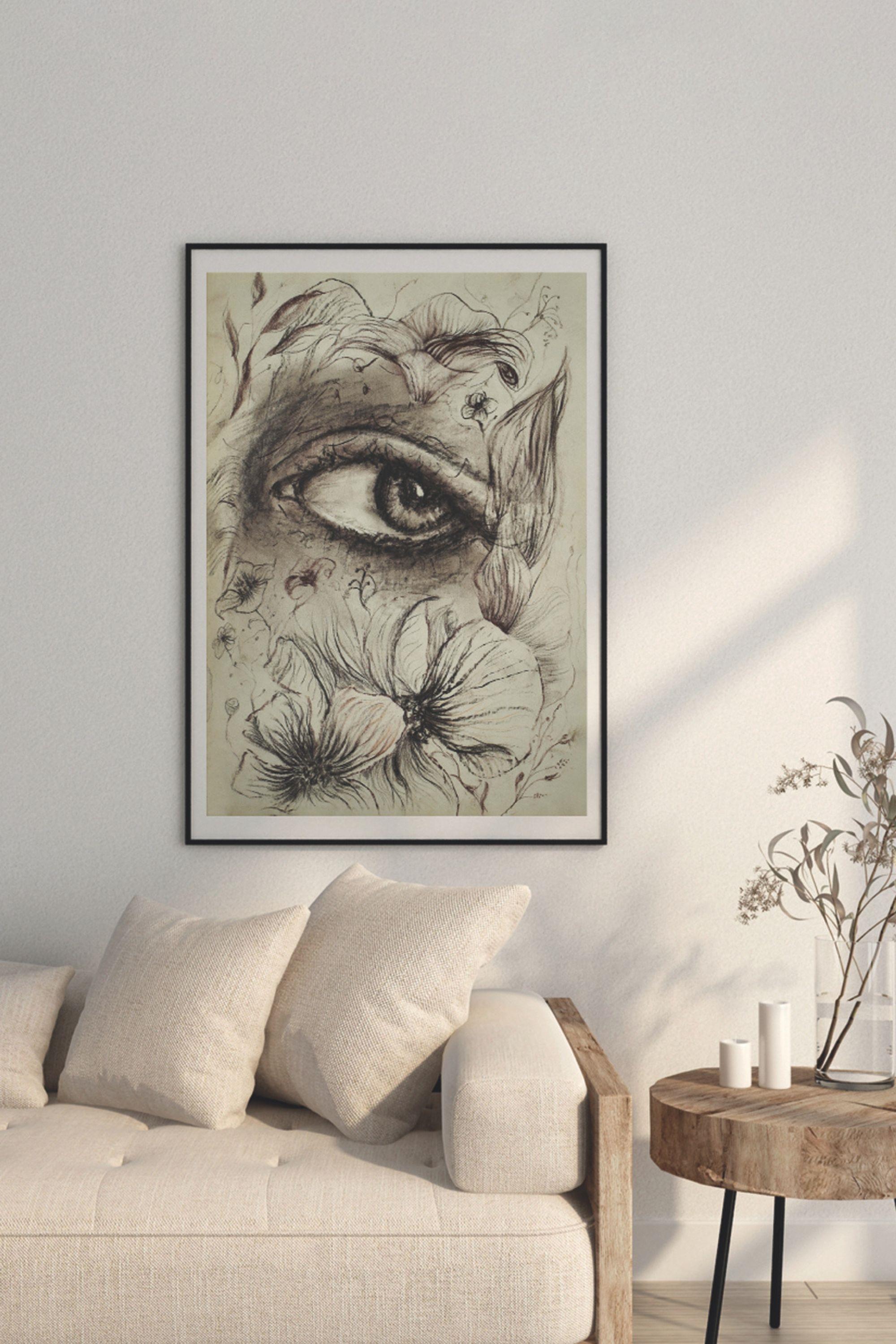 Bakışın İçinde – Çiçekli Figüratif Sanat Baskısı