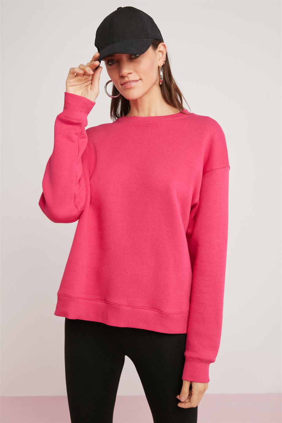 ALFREDA Örme Relaxed Pembe Tekli Sweatshirt
