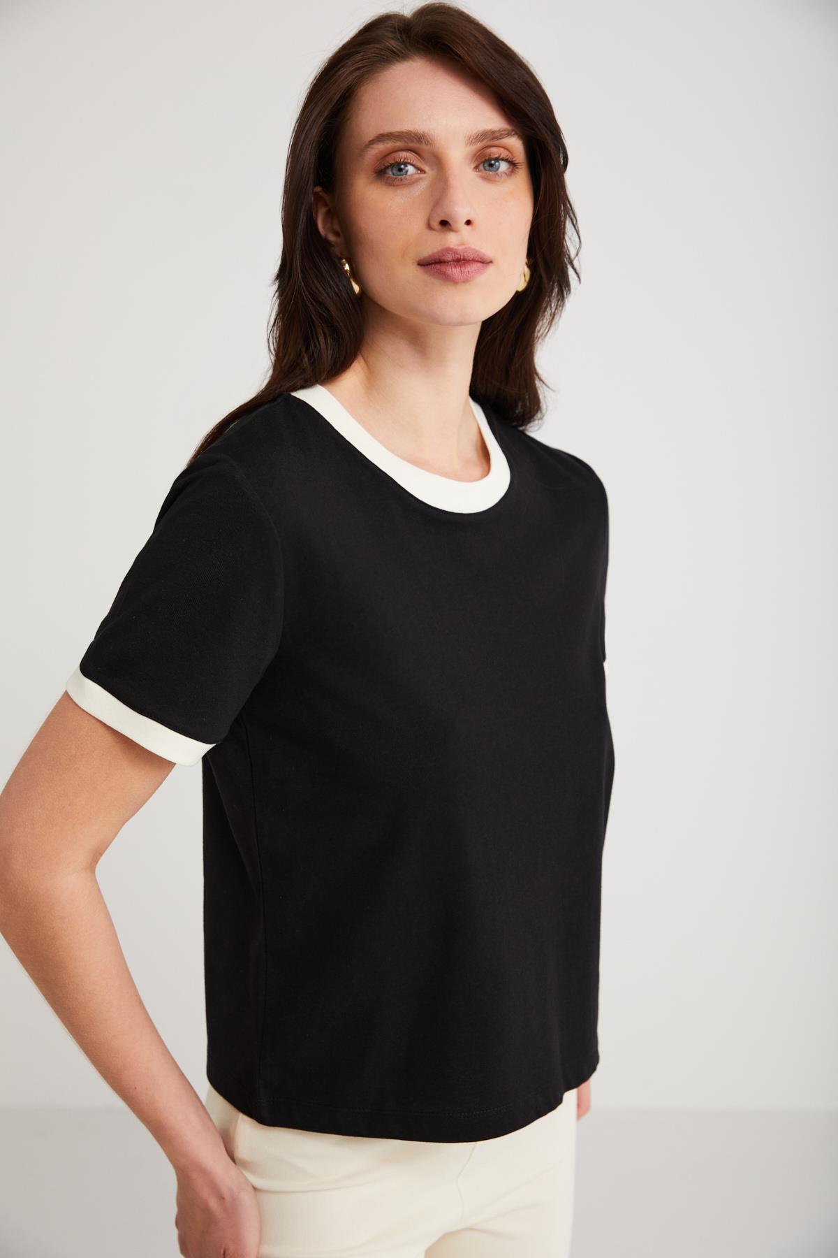 ASHLEY Örme Regular Siyah Tekli T-Shirt