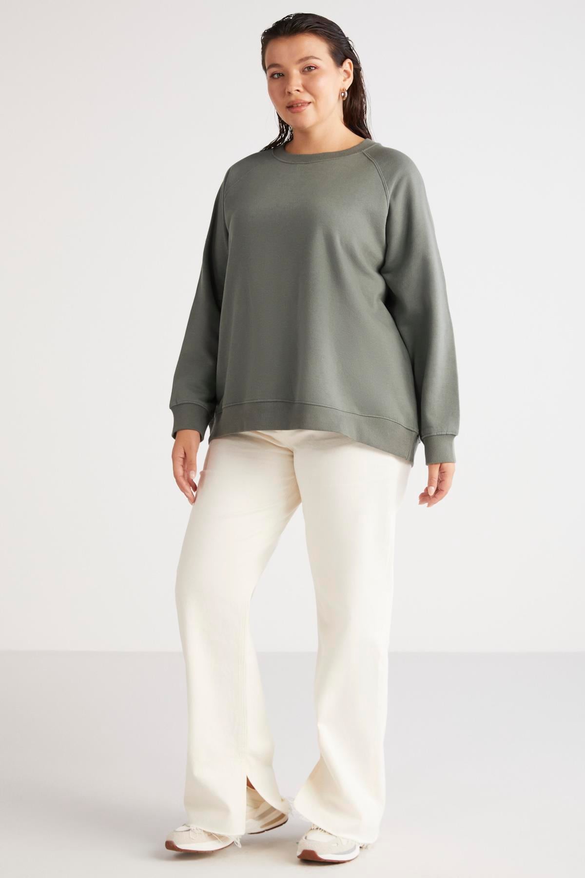 BARBORABB Örme Loose Yeşil Tekli Büyük Beden Sweatshirt