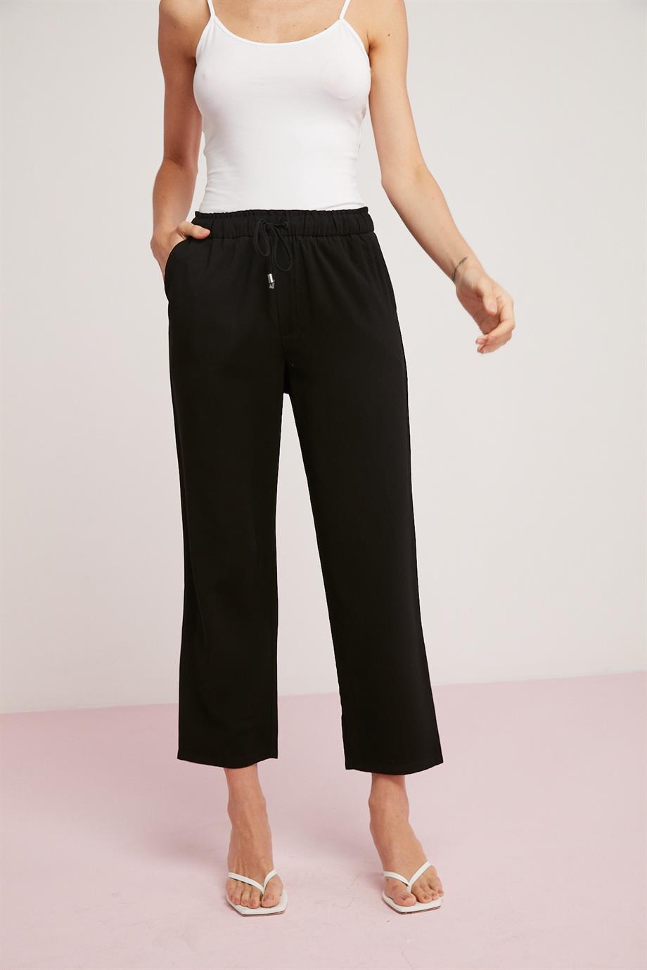 BERTA Dokuma Relaxed Siyah  Pantolon