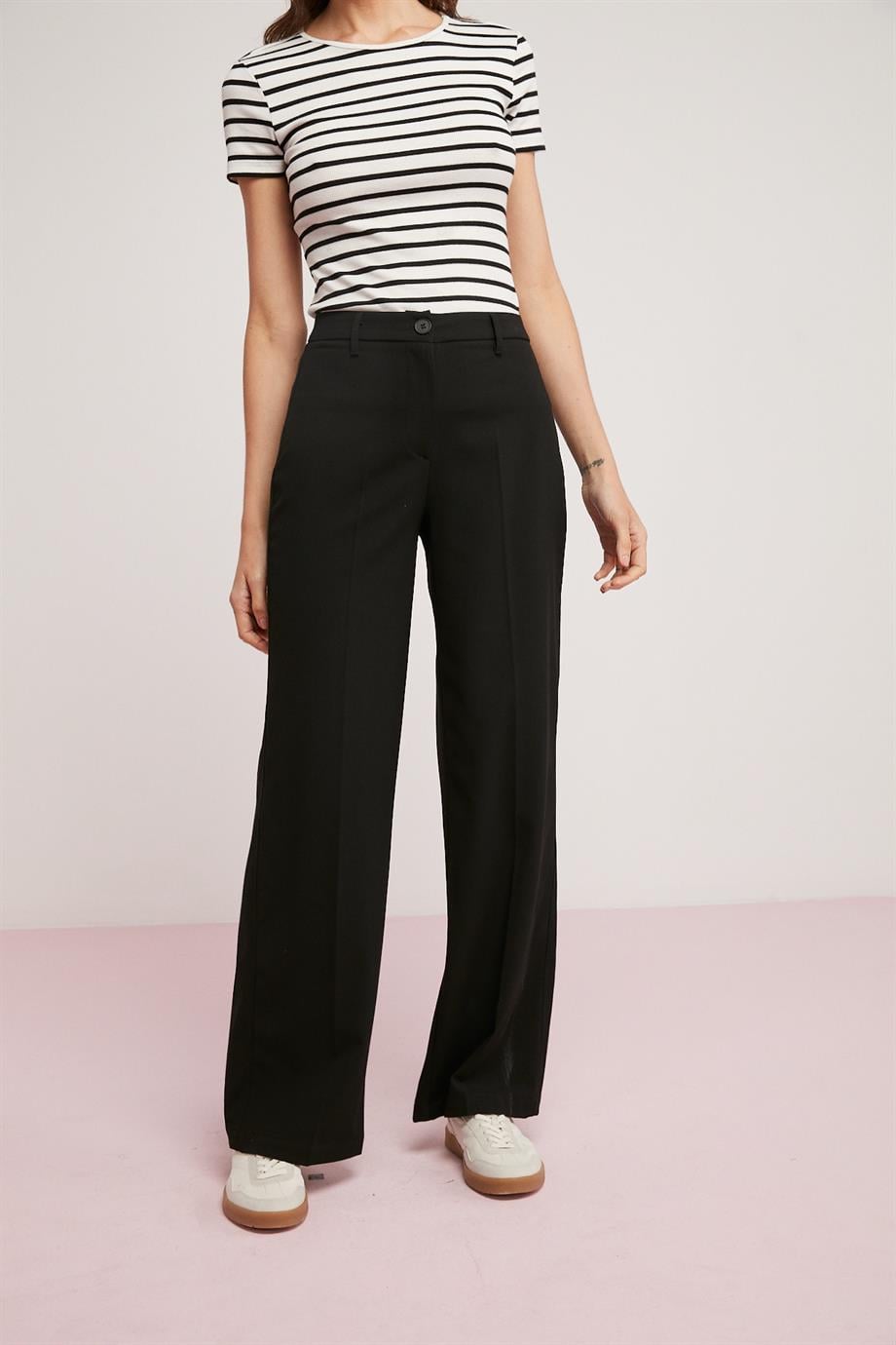 BERTHA Dokuma Regular Siyah Tekli Pantolon