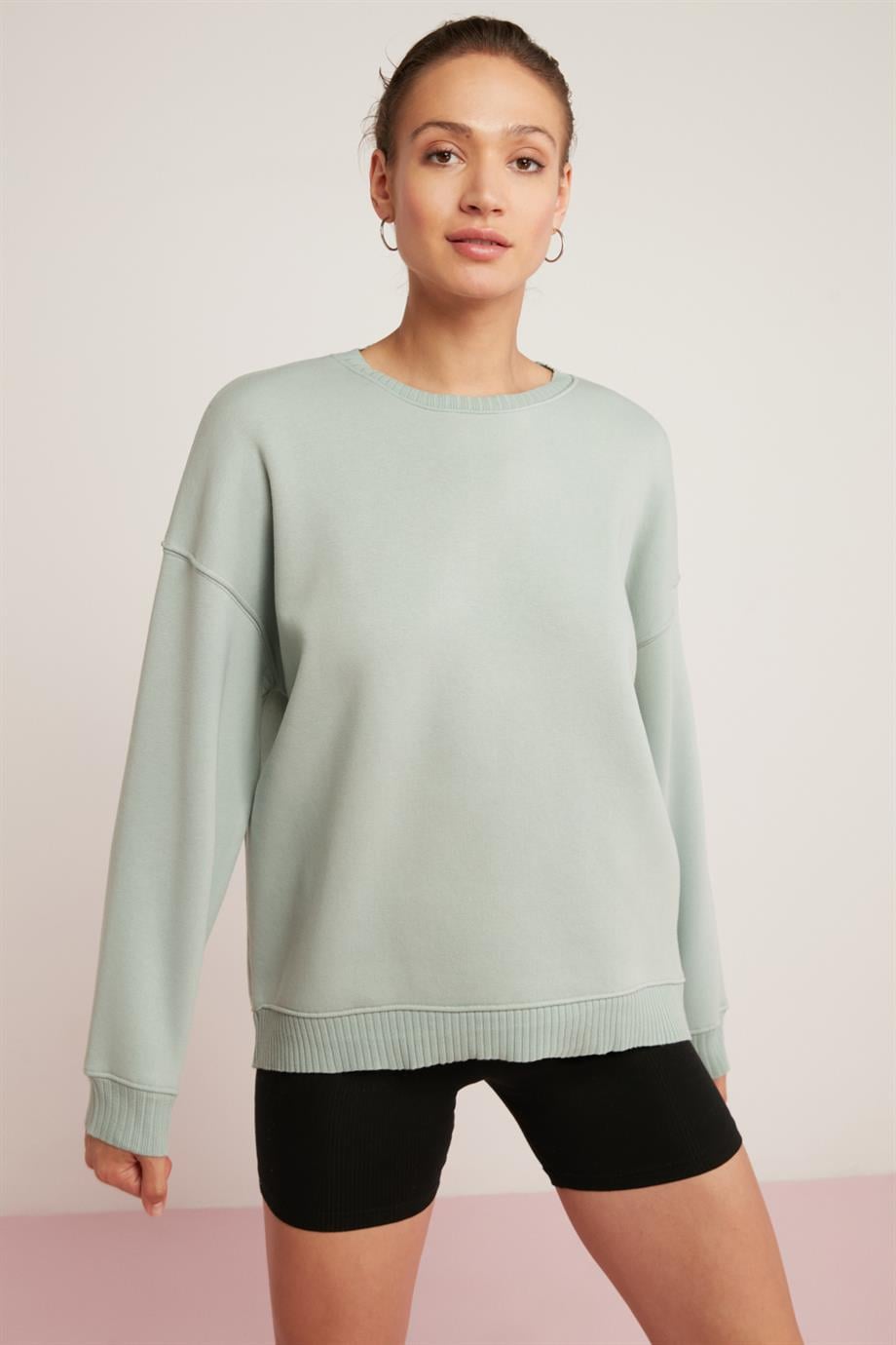 BRENDA Örme Relaxed Mint Yeşil Tekli Sweatshirt