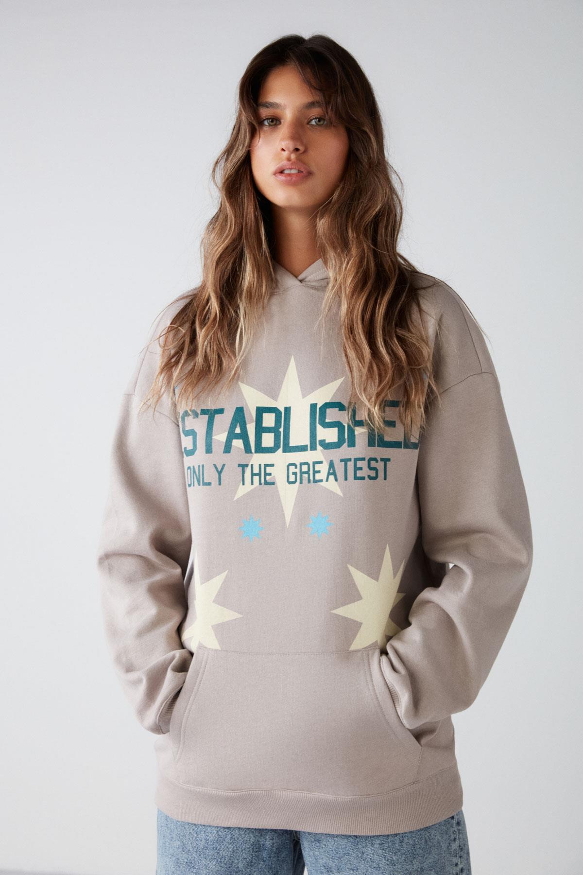 Establıshed Kadın Oversize Organik Pamuklu İçi Polarlı Kapşonlu Vizon Sweatshirt