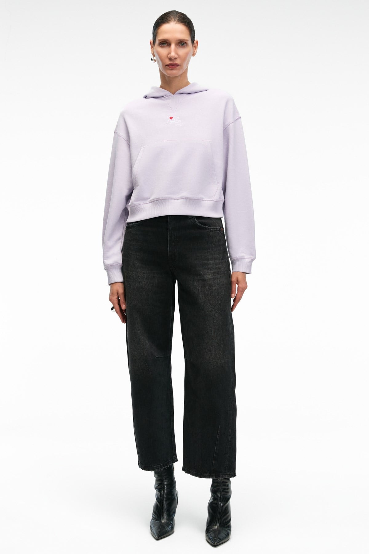 ISADORA Kadın Kapüşonlu Nakış Detaylı Regular Fit Crop Lila Sweatshirt