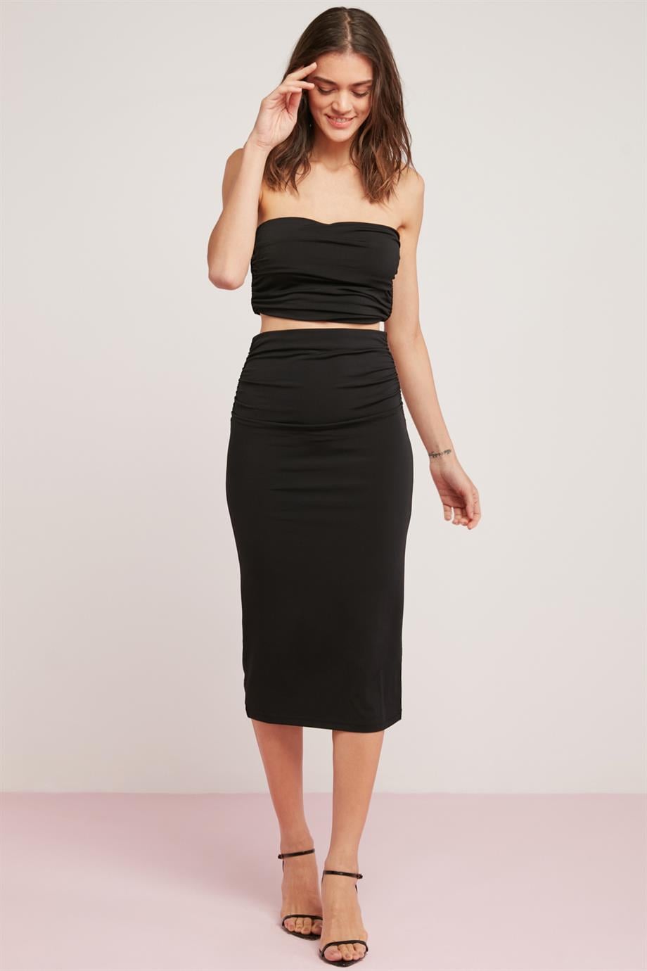 JAEL Örme Slim Siyah Tekli Etek