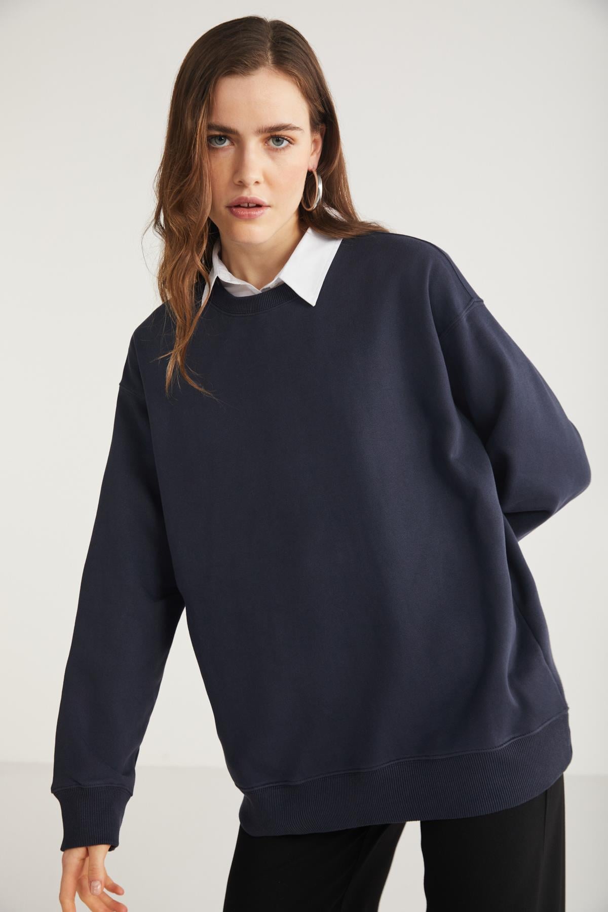 KARIUS Örme Regular Lacivert Tekli Sweatshirt