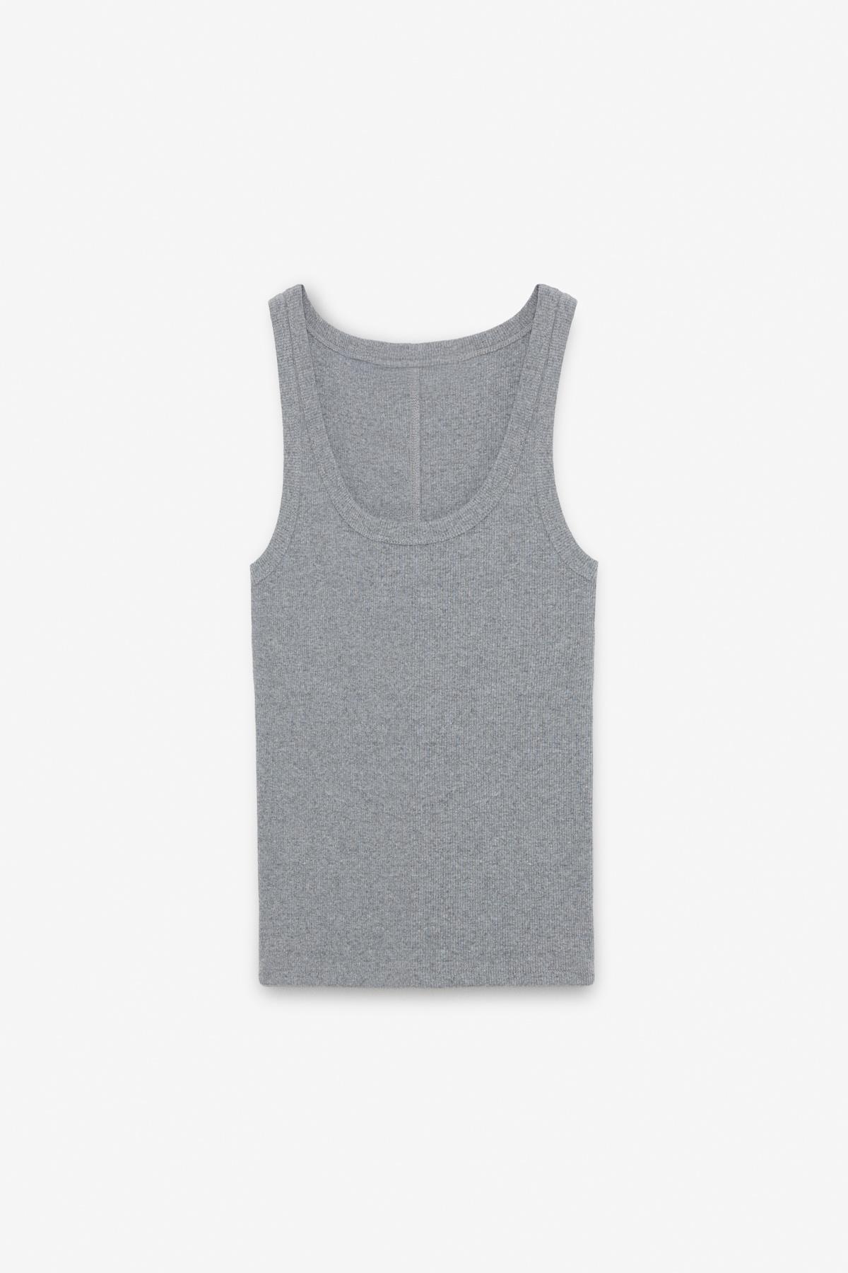 LILLESOL Kadın Fitilli Görünümlü Slim Fit Vücuda Oturan Havuz Yakalı Pamuklu Basic Antrasit Atlet