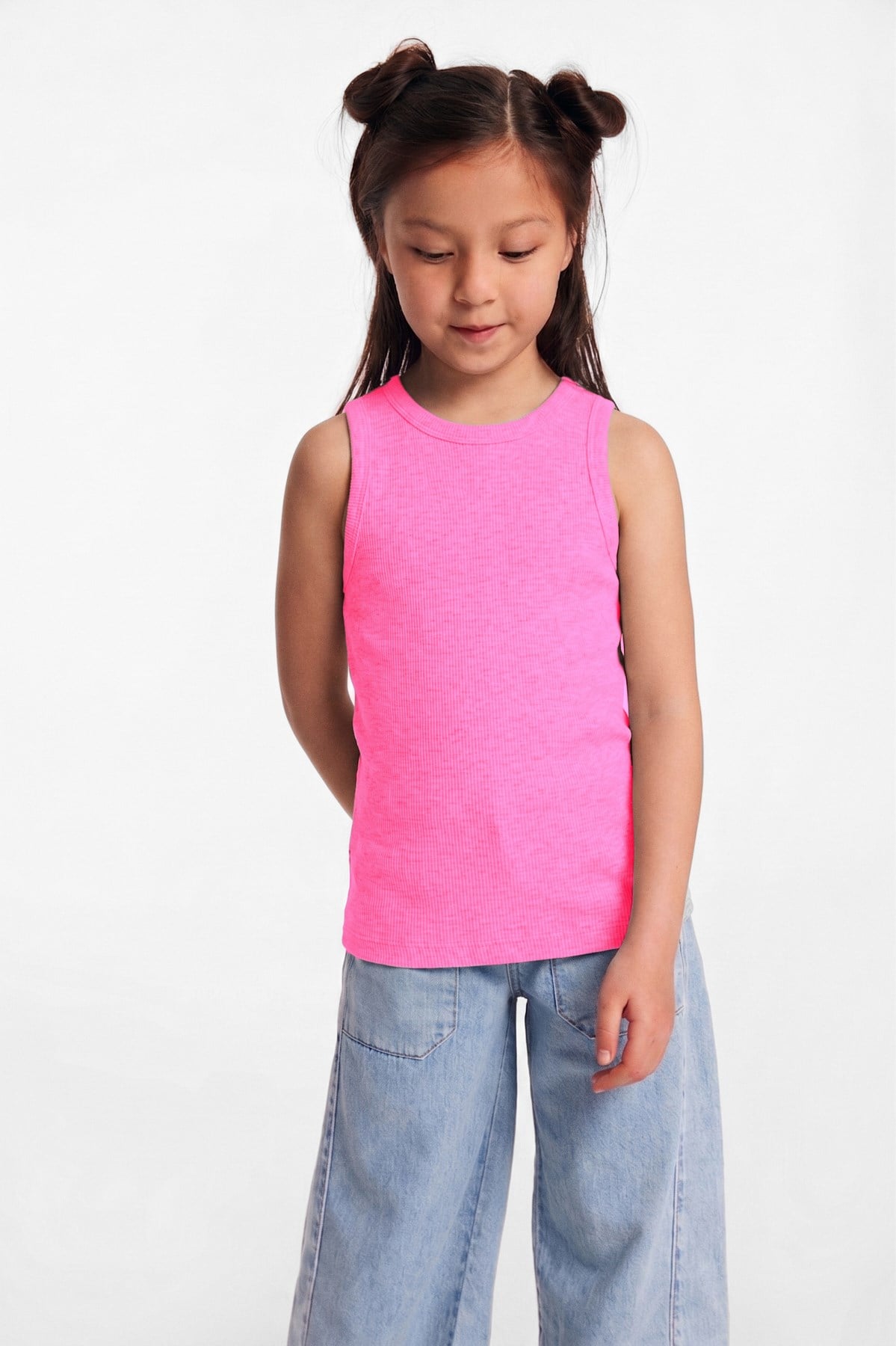 LILLESOL KIDS Organik Pamuklu Fitilli Görünümlü Havuz Yakalı Kız Çocuk Fuşya Atlet