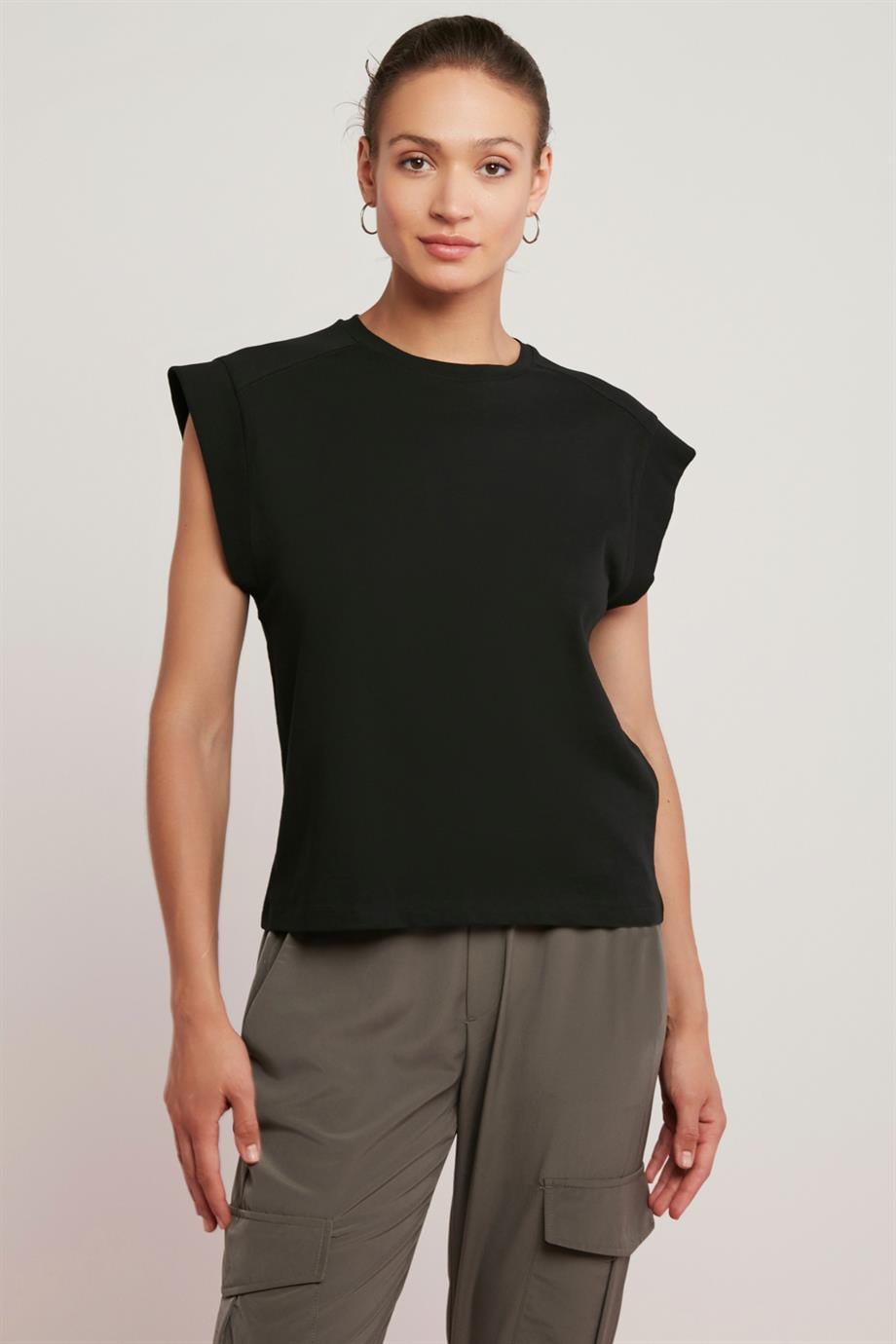 LORİ Örme Relaxed Siyah Tekli T-Shirt