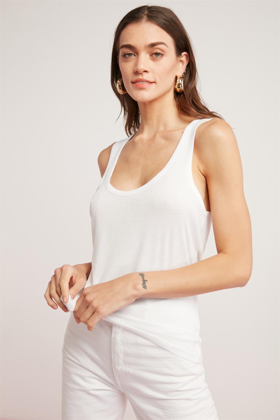 LORRAİNE Örme Relaxed Beyaz Tekli Atlet