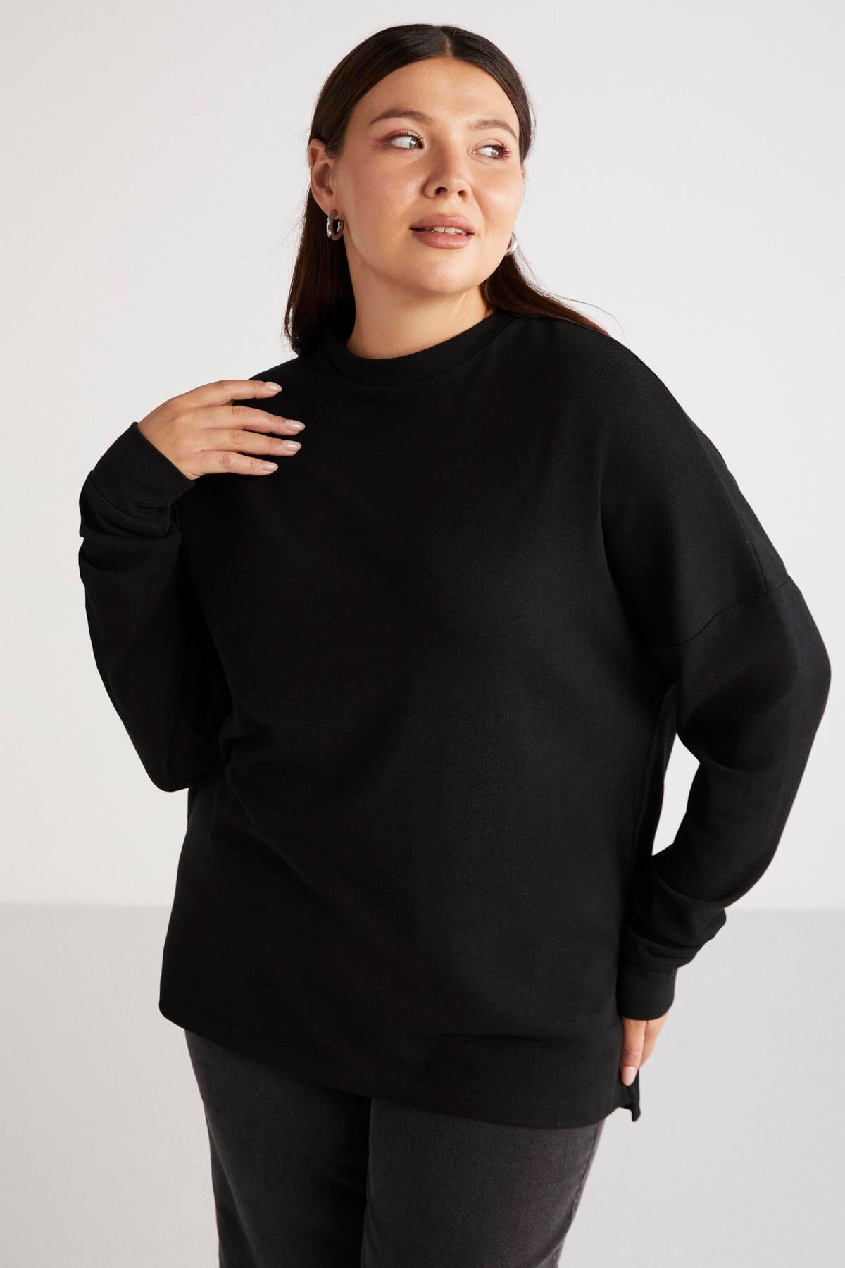MAELLEBB Örme Comfort Siyah Tekli Büyük Beden Bluz