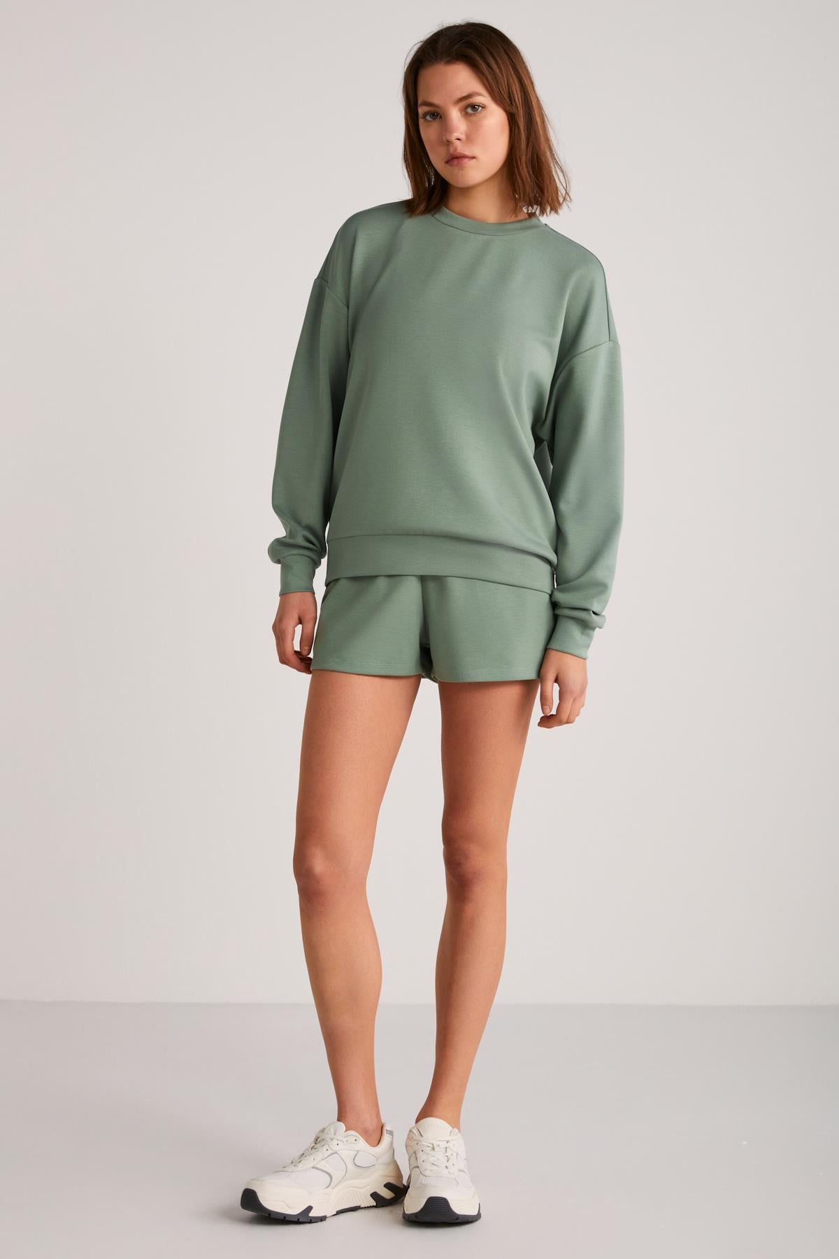 MAİSİE Kadın Scuba Kumaşlı Aşırı yumuşak Yuvarlak Yakalı Oversize Mint Yeşil Sweatshirt
