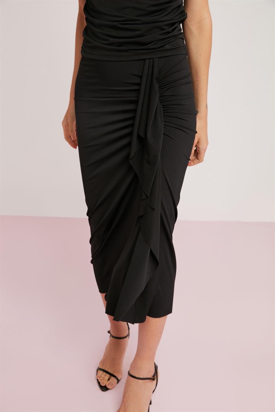 MELİNDA Örme Relaxed Siyah Tekli Etek