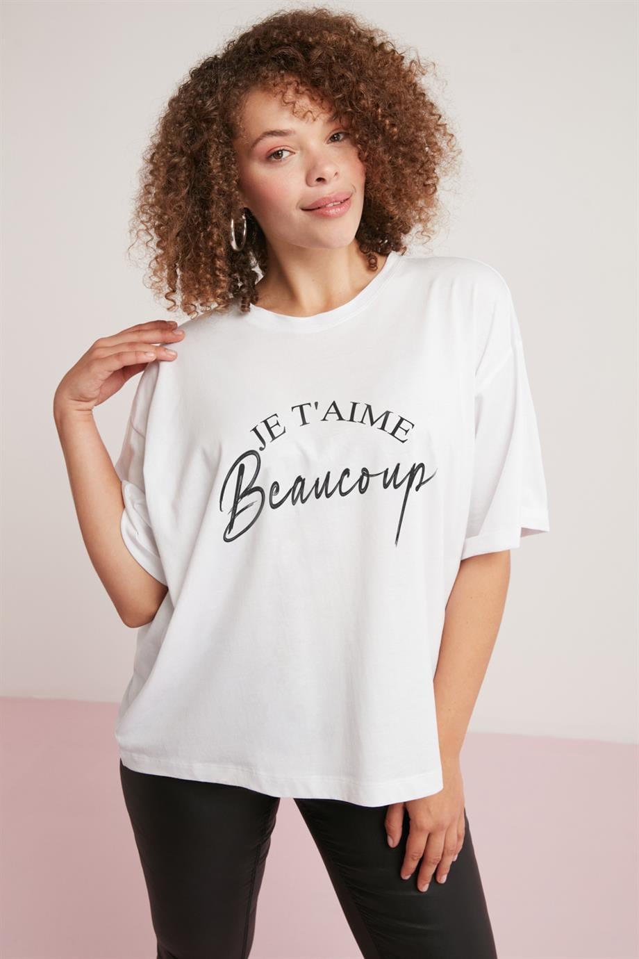 OLİVERA Örme Regular Beyaz Tekli Büyük Beden T-shirt