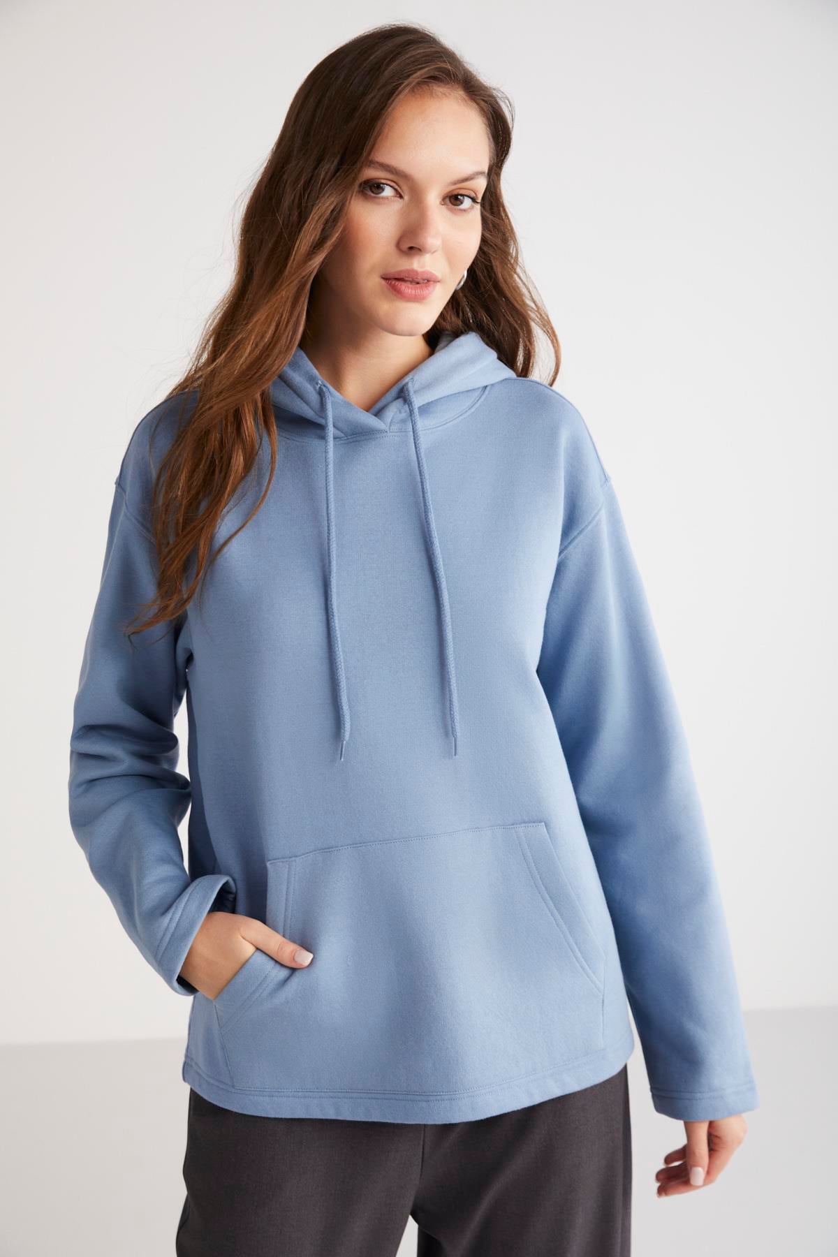 PIPER Örme Comfort Mavi Tekli Sweatshirt
