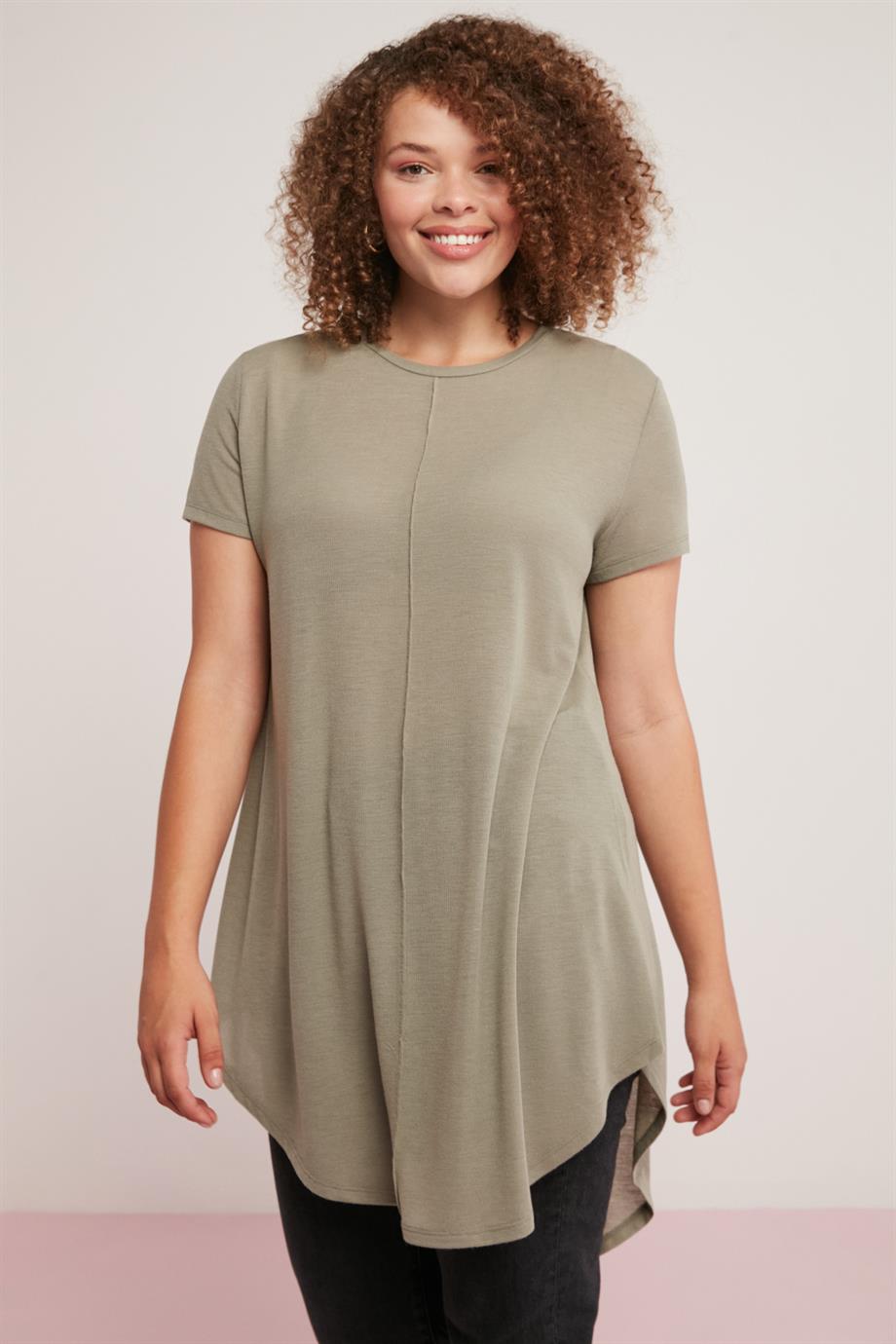 RACHELLE Örme Relaxed Haki Tekli Büyük Beden T-shirt