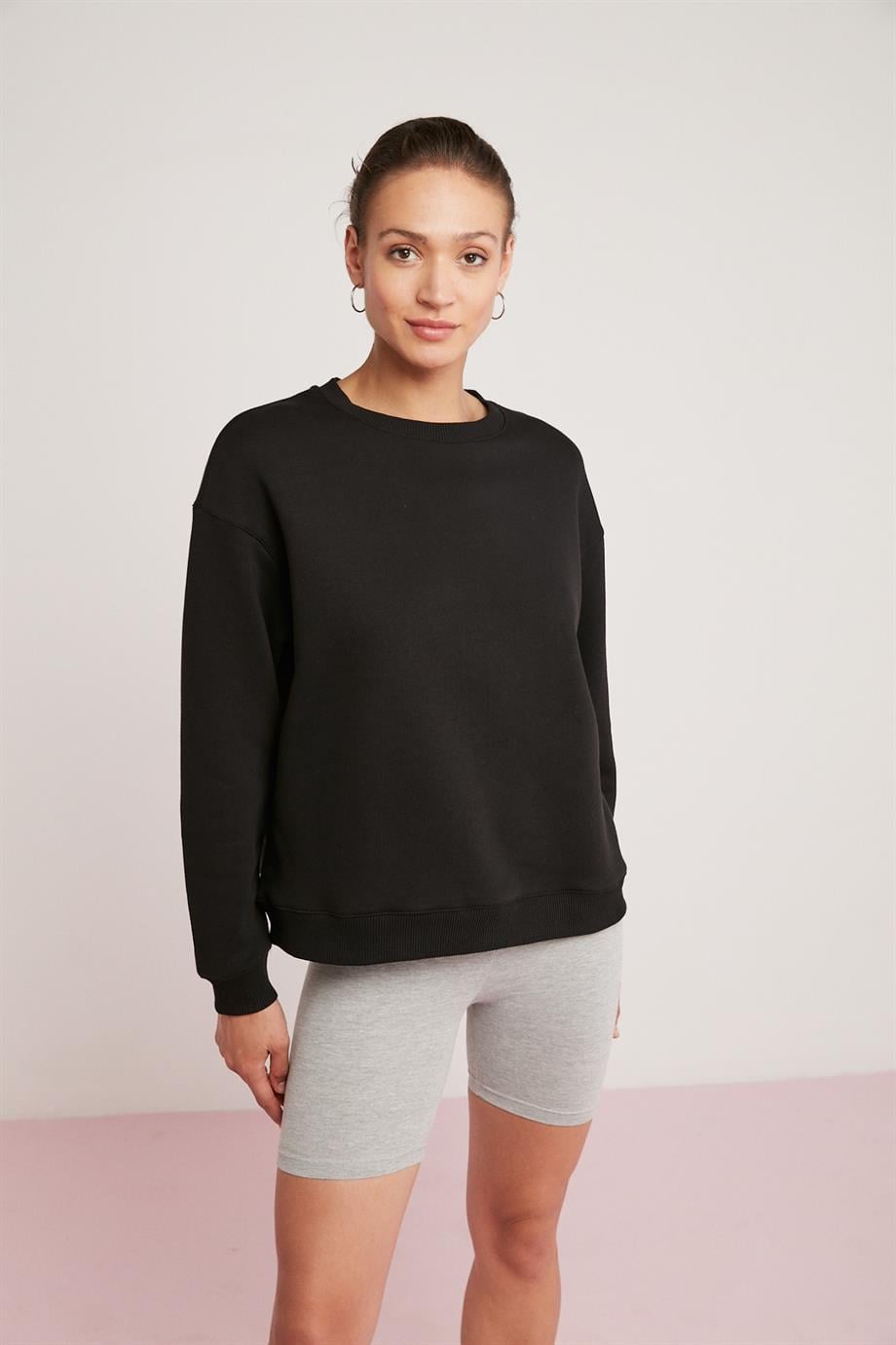 SAHRA Örme Comfort Siyah Tekli Sweatshirt