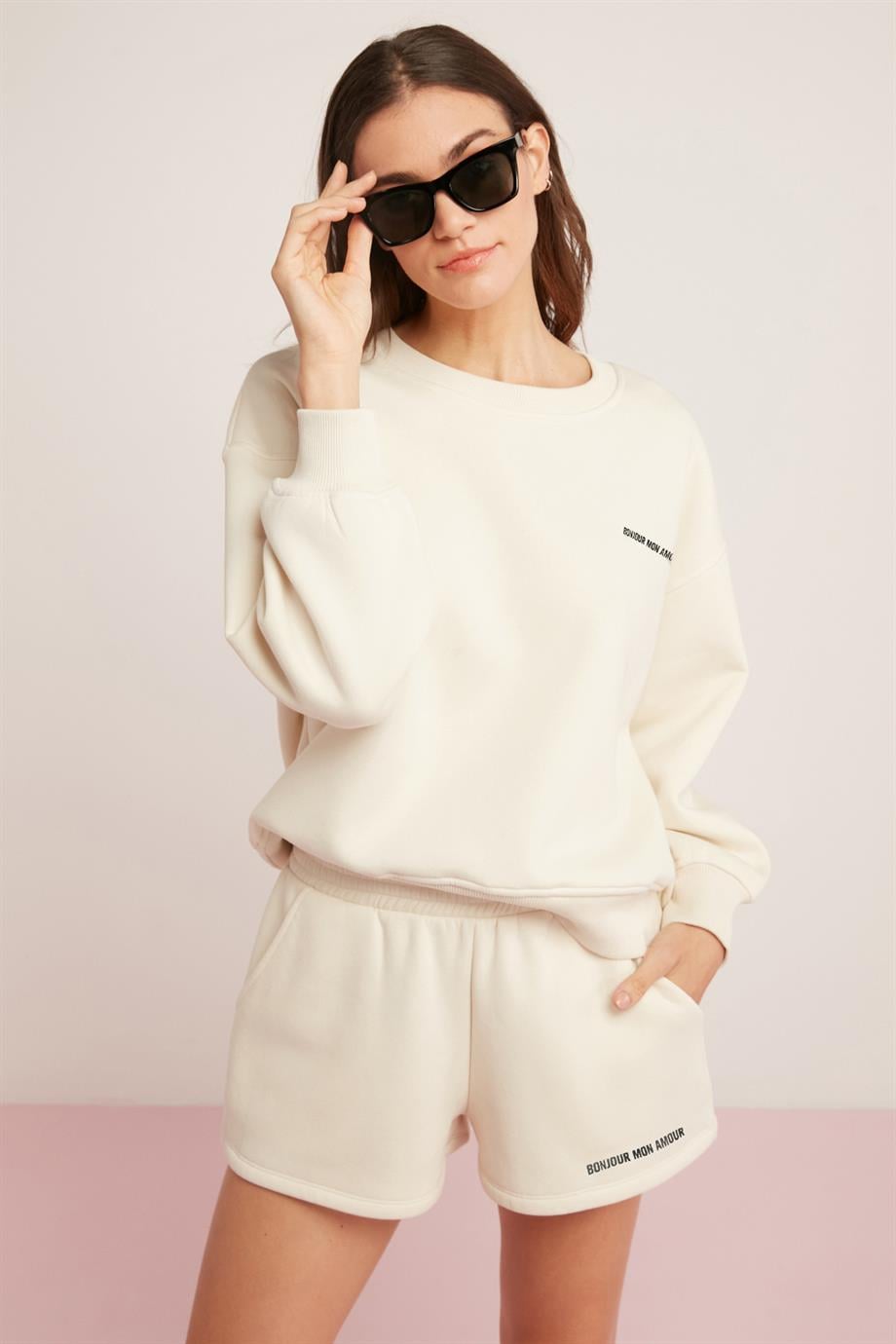 SANDRA Örme Oversize Vanilya Tekli Sweatshirt