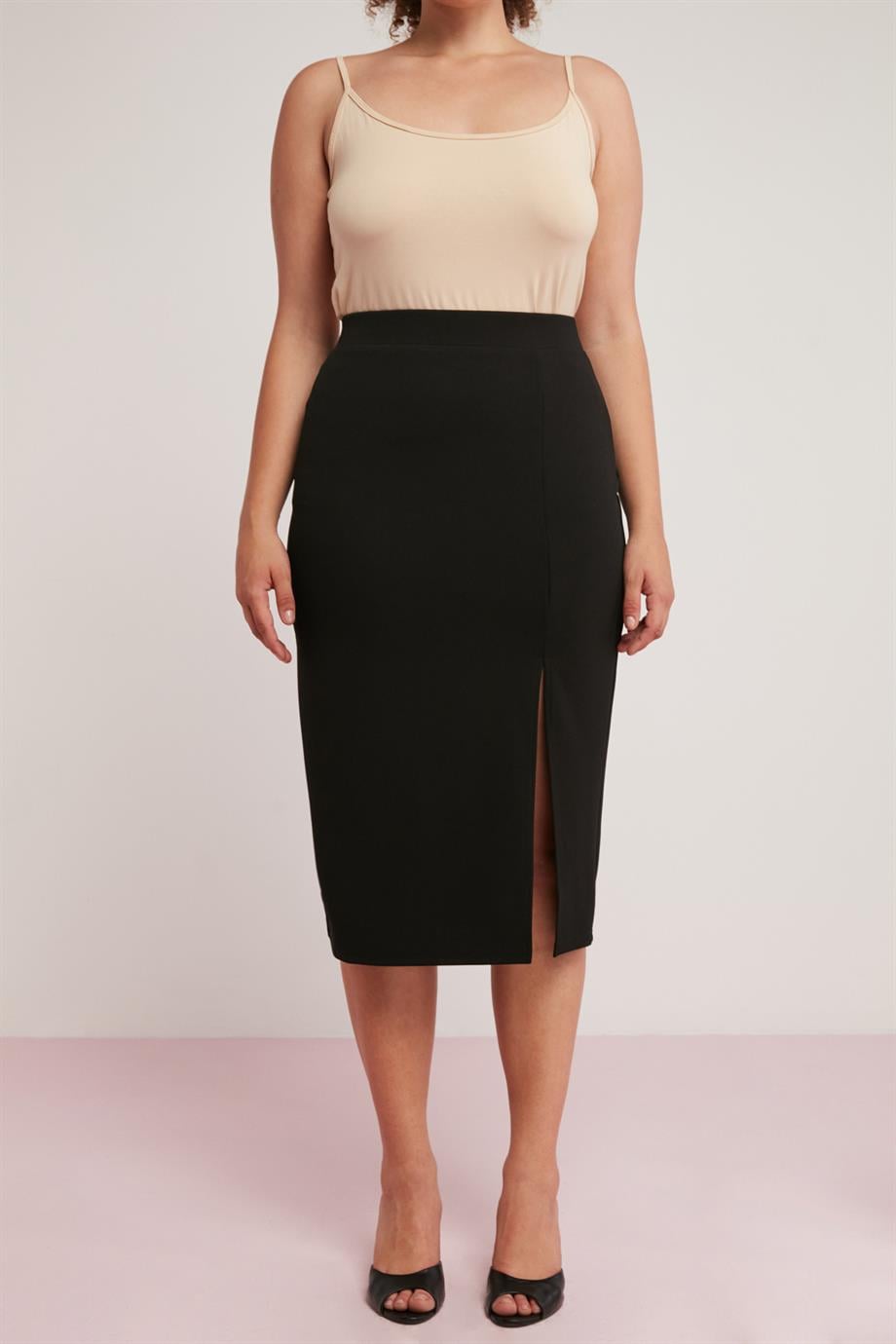 SASHA Örme Slim Siyah Tekli Büyük Beden Etek