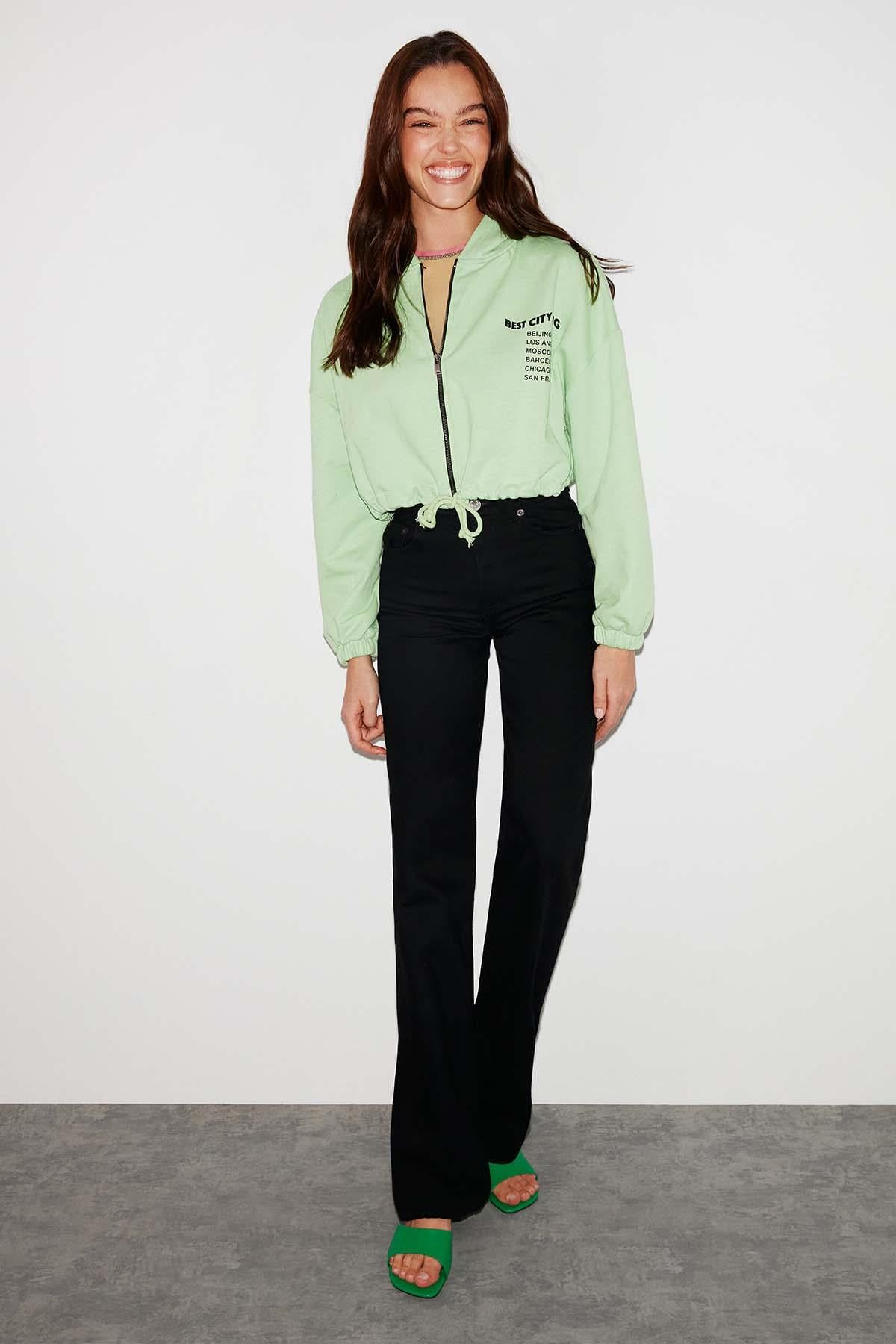 SILK Crop Yeşil Sweatshirt