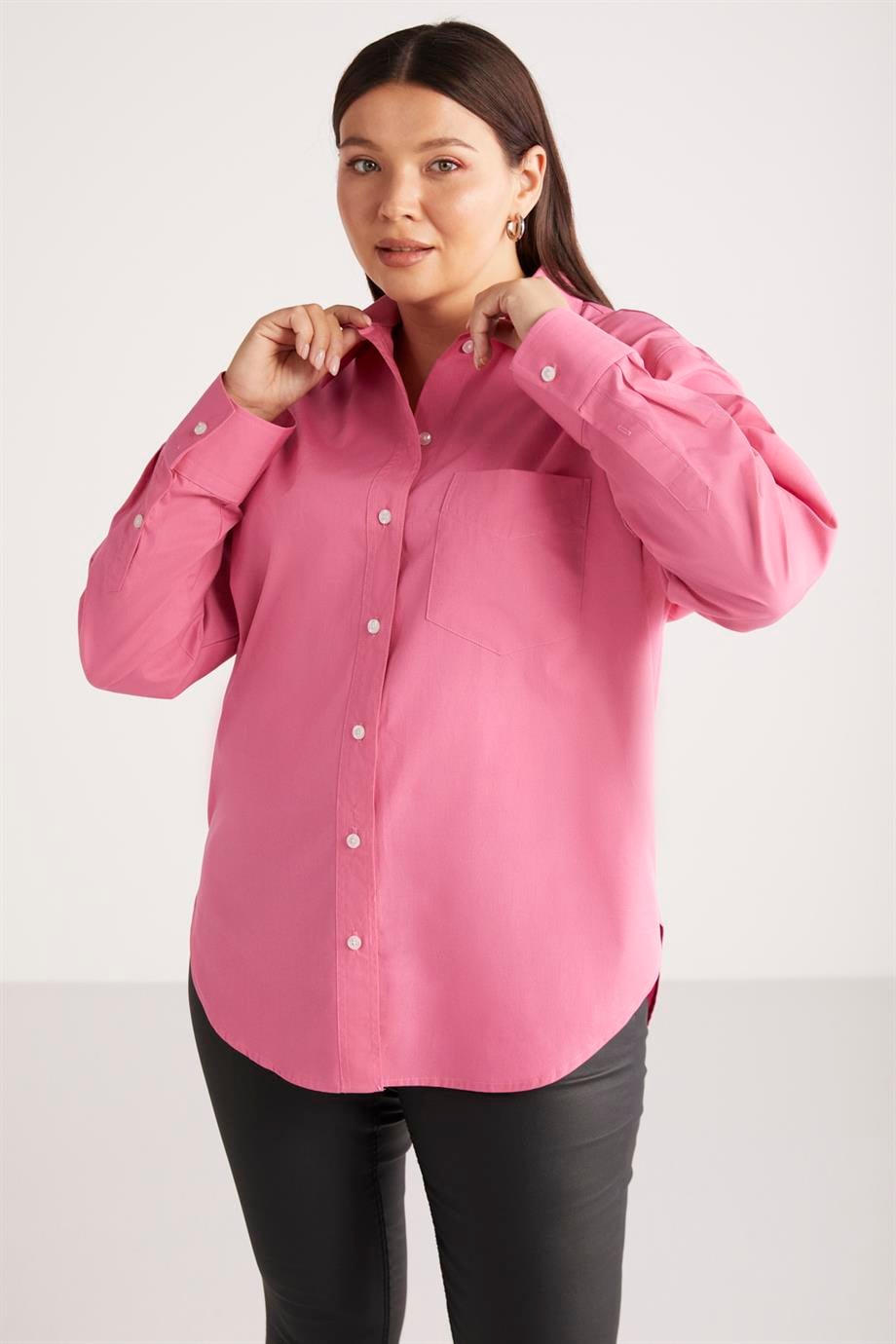 SUSAN Dokuma Oversize Pembe Tekli Gömlek