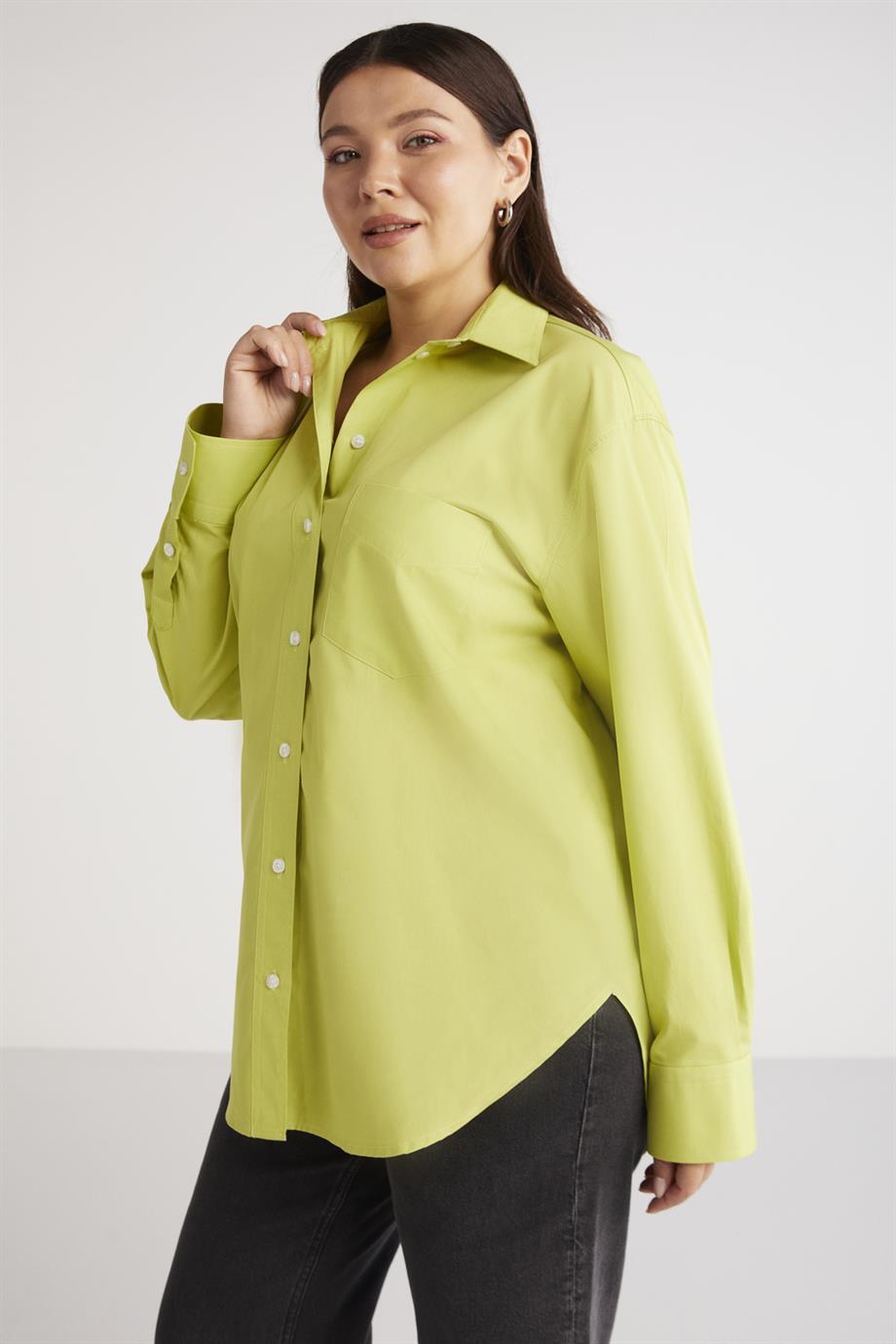 SUSAN Dokuma Oversize Yeşil Tekli Gömlek