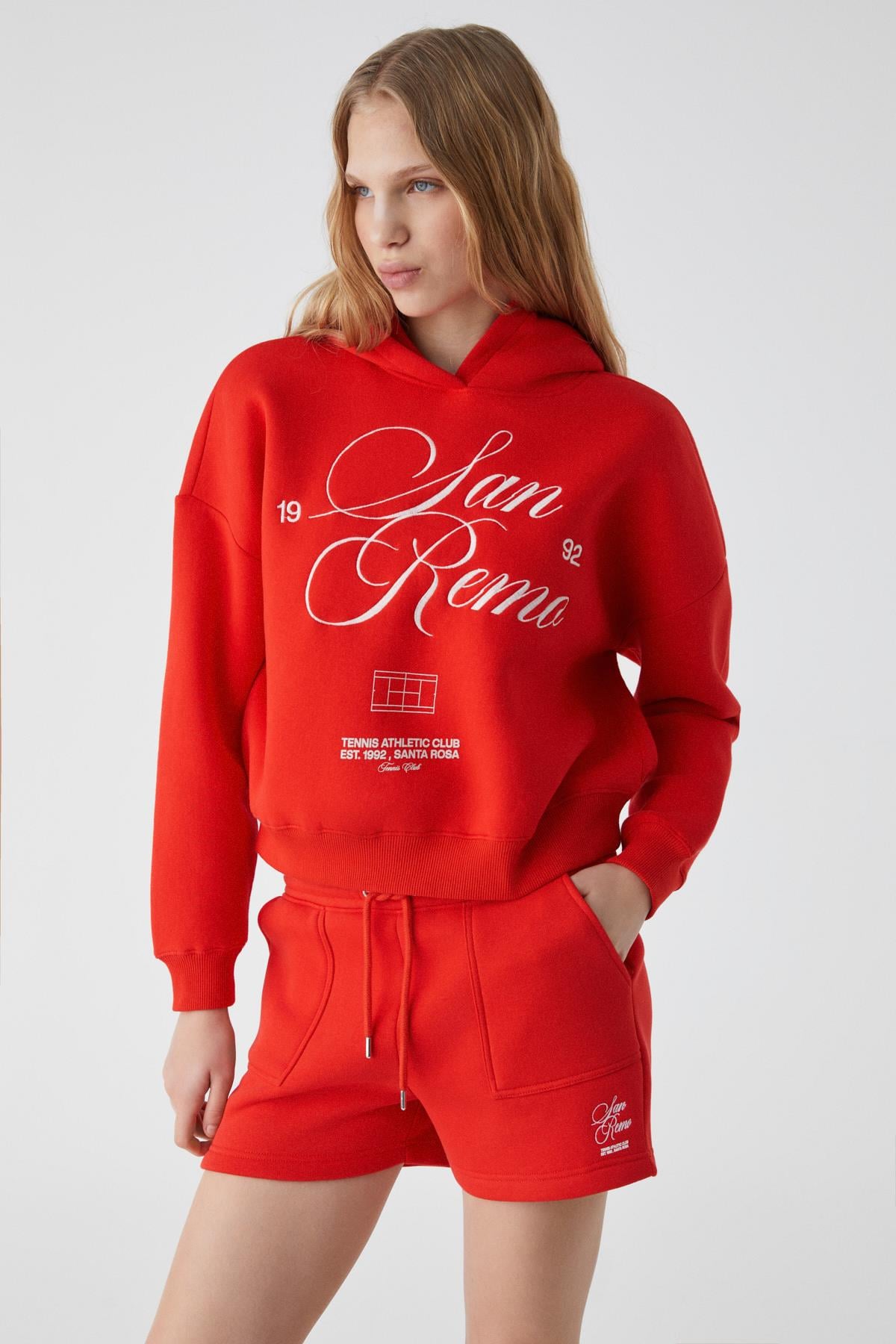 TACNA Kadın Kapüşonlu Uzun Kollu Oversize Kırmızı Sweatshirt
