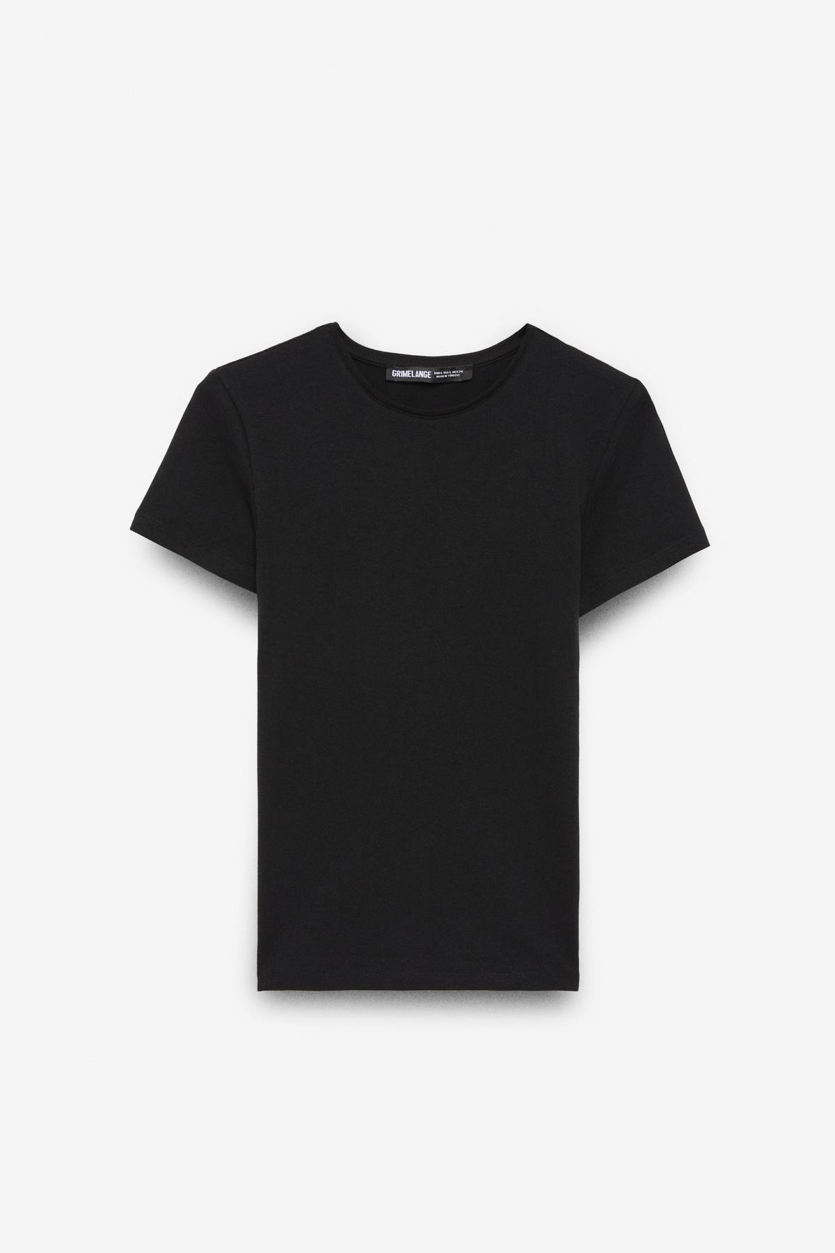 TARELIA Kadın Bisiklet Yaka Kısa Kollu Slim Siyah T-Shirt