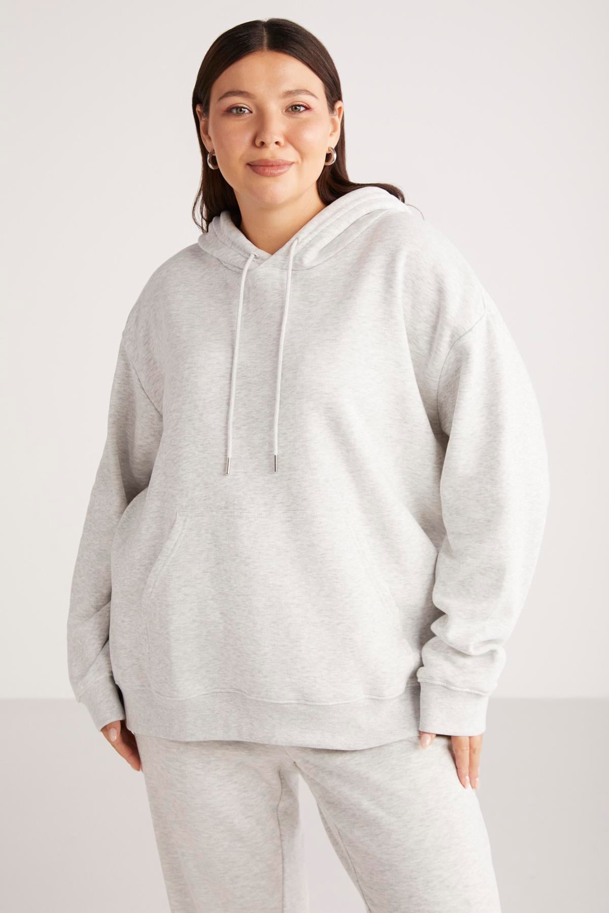 TEREZABB Örme Loose Grimelanj Tekli Büyük Beden Sweatshirt