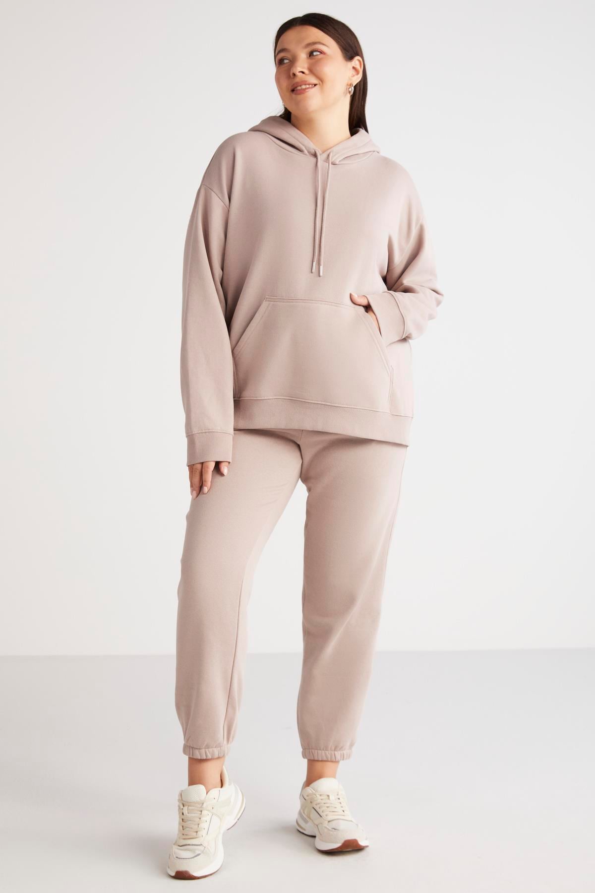 TEREZABB Örme Loose Pembe Tekli Büyük Beden Sweatshirt