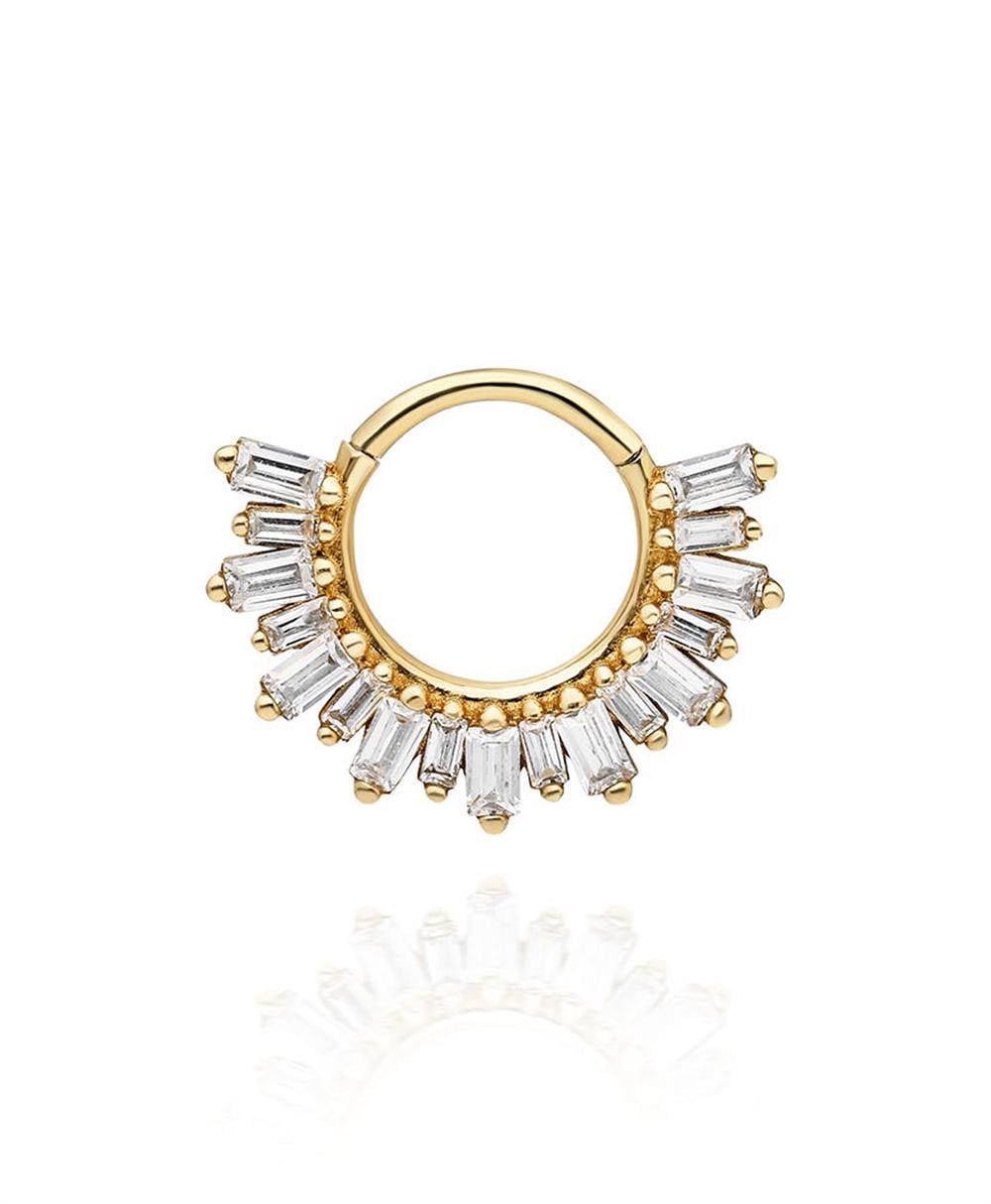14K Altın Baget Taşlı Halka Piercing