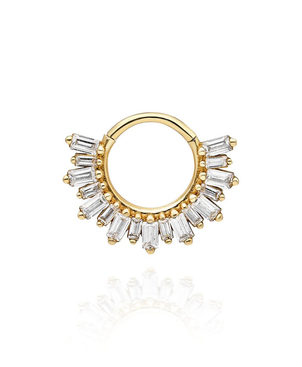 14K Altın Baget Taşlı Halka Piercing