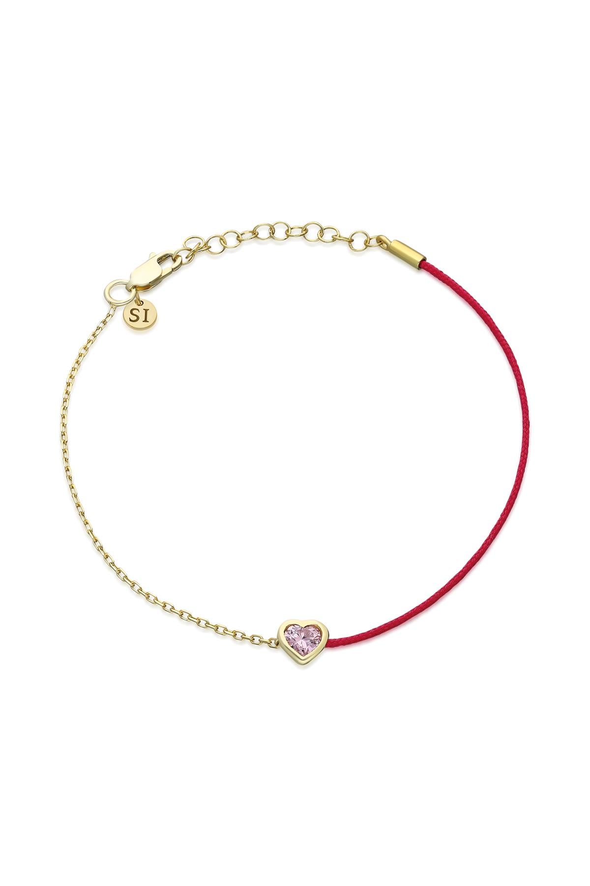 Half and Half Pembe Taşlı Kalp Bileklik