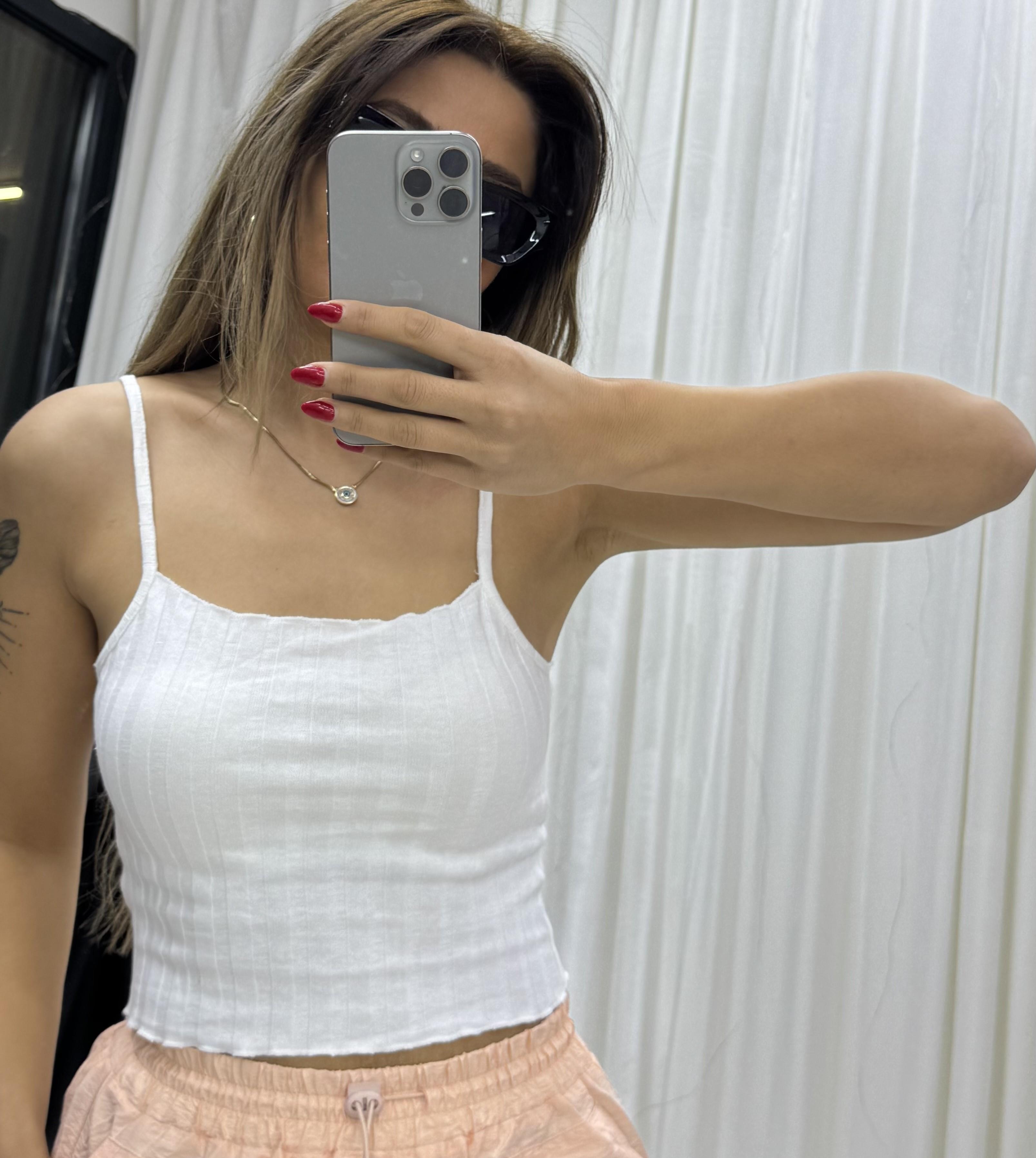  İP ASKILI FİTİLLİ CROP BEYAZ