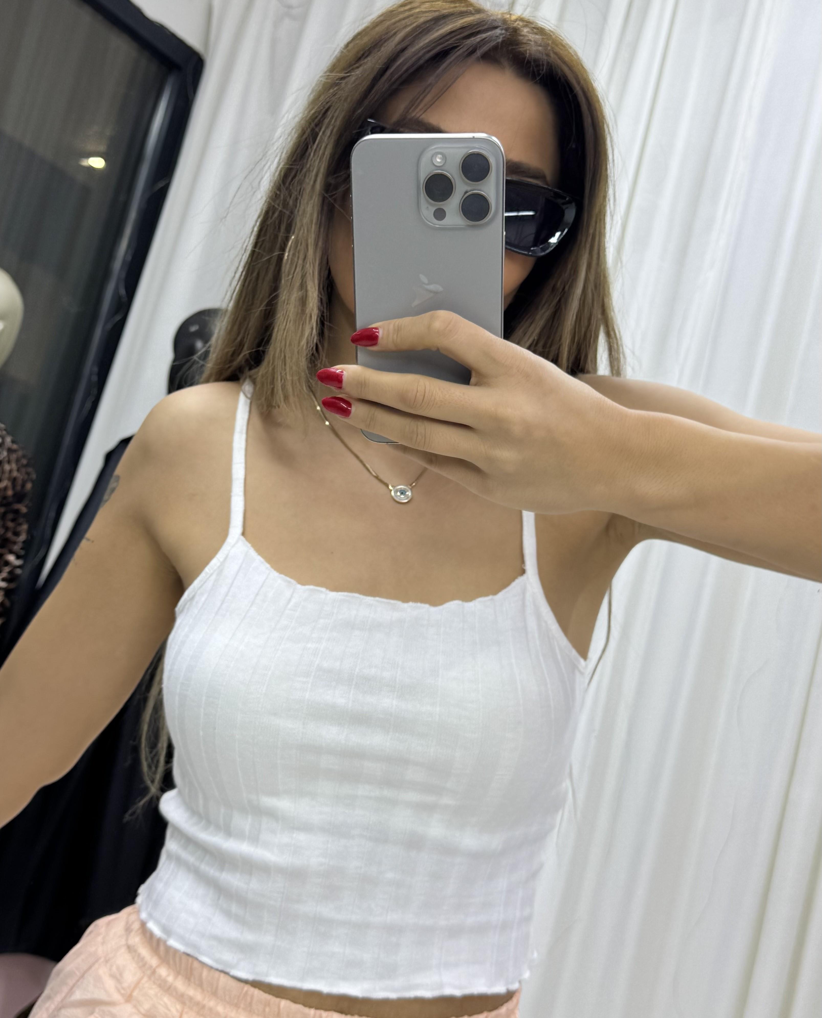  İP ASKILI FİTİLLİ CROP BEYAZ