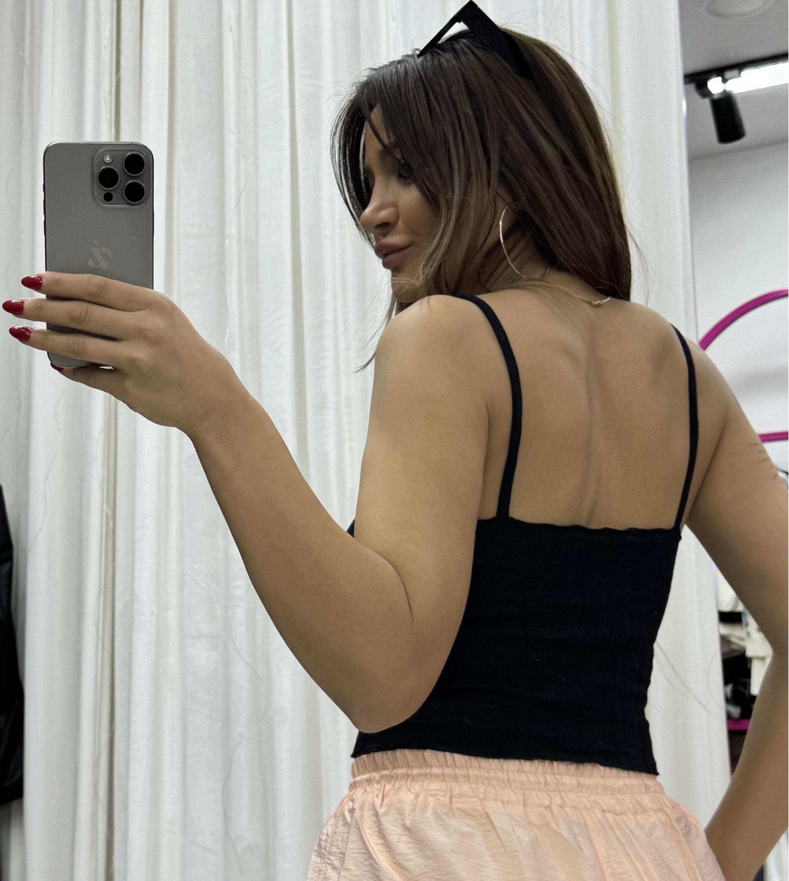  İP ASKILI FİTİLLİ CROP SİYAH