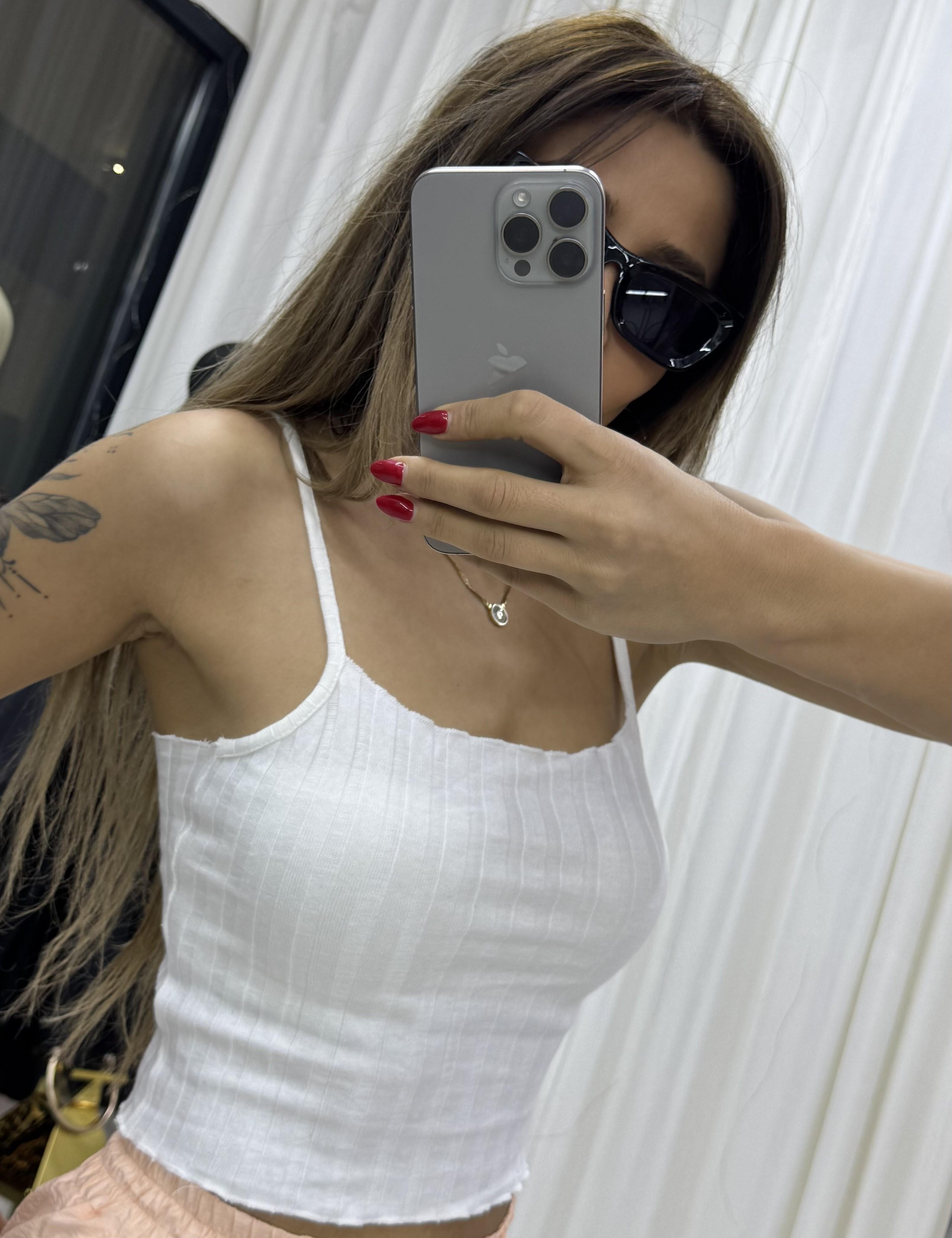  İP ASKILI FİTİLLİ CROP BEYAZ