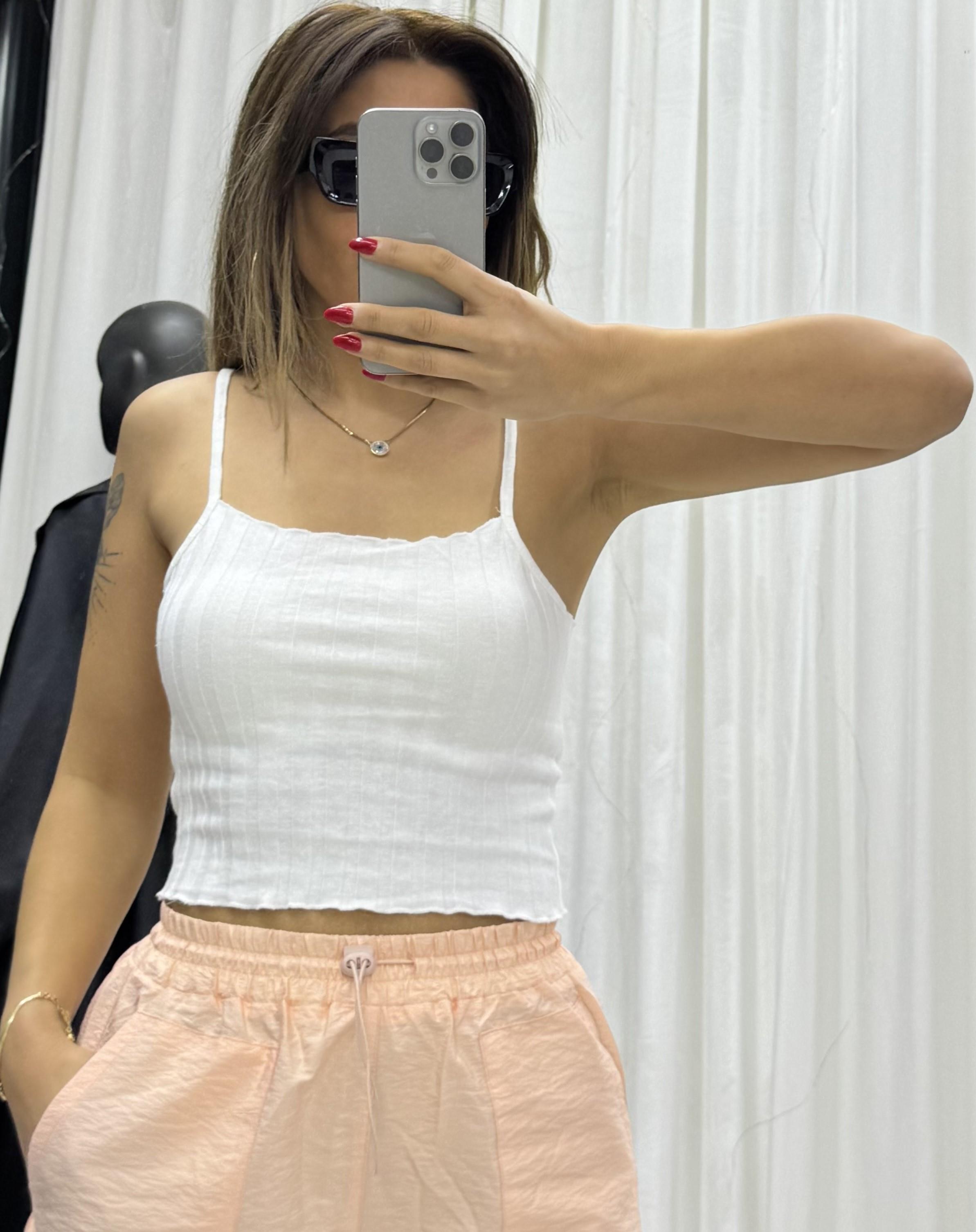  İP ASKILI FİTİLLİ CROP BEYAZ
