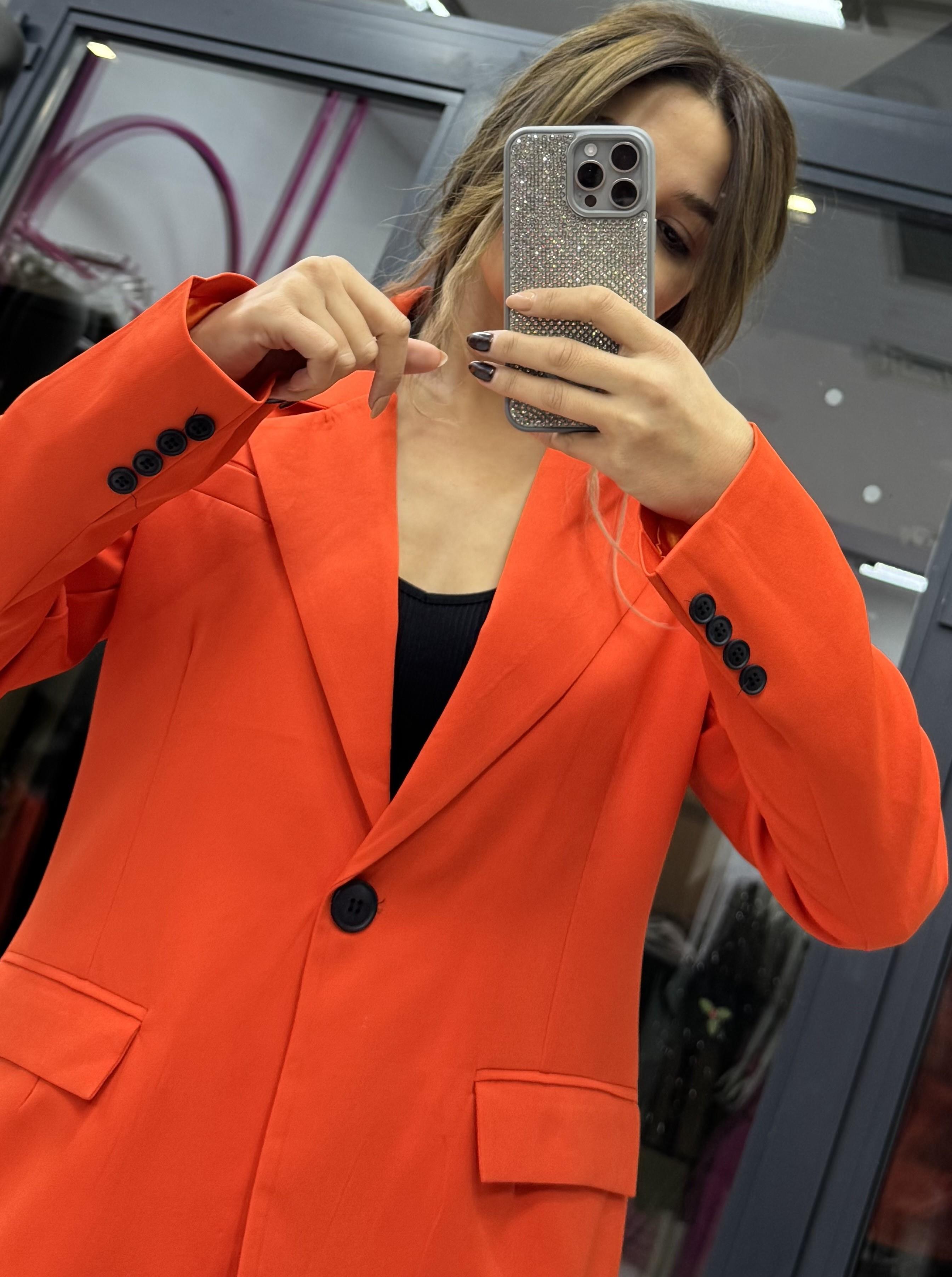  Oversize Tek Düğmeli Turuncu Blazer Ceket