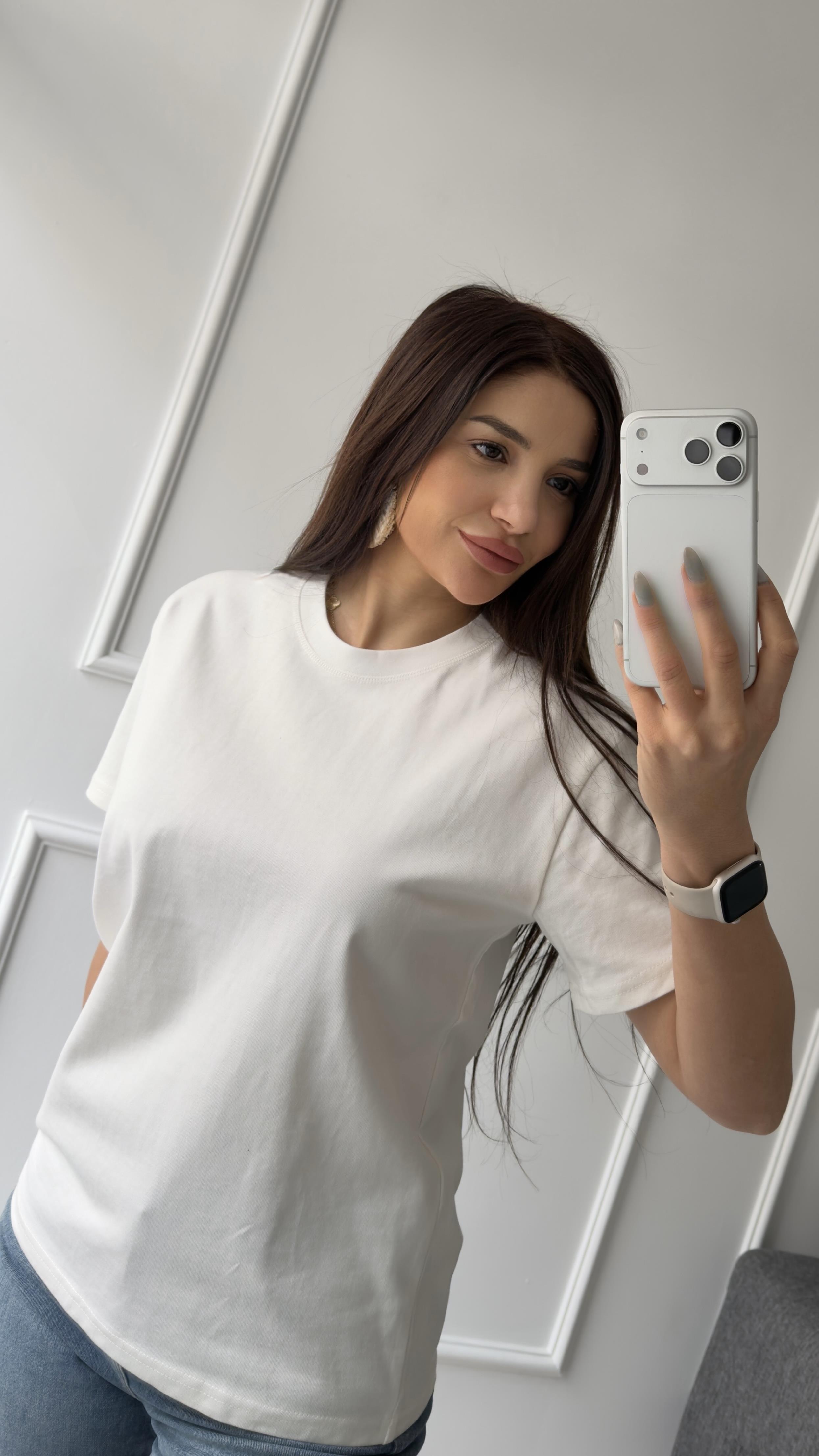 Beyaz %100 Cotton Kısa Kollu Bisiklet Yaka Tshirt