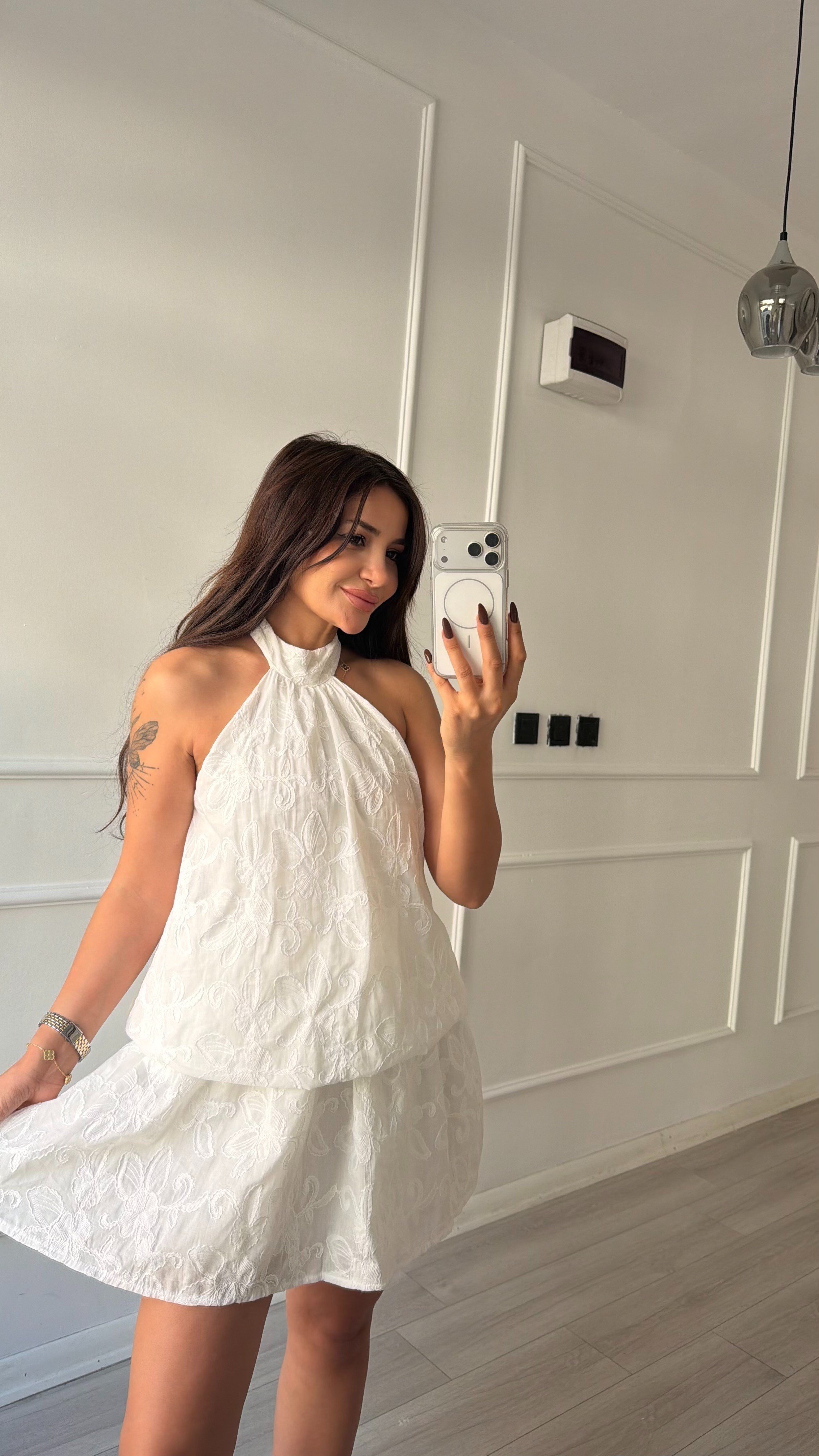 Beyaz  Halter Yaka Mini Elbise